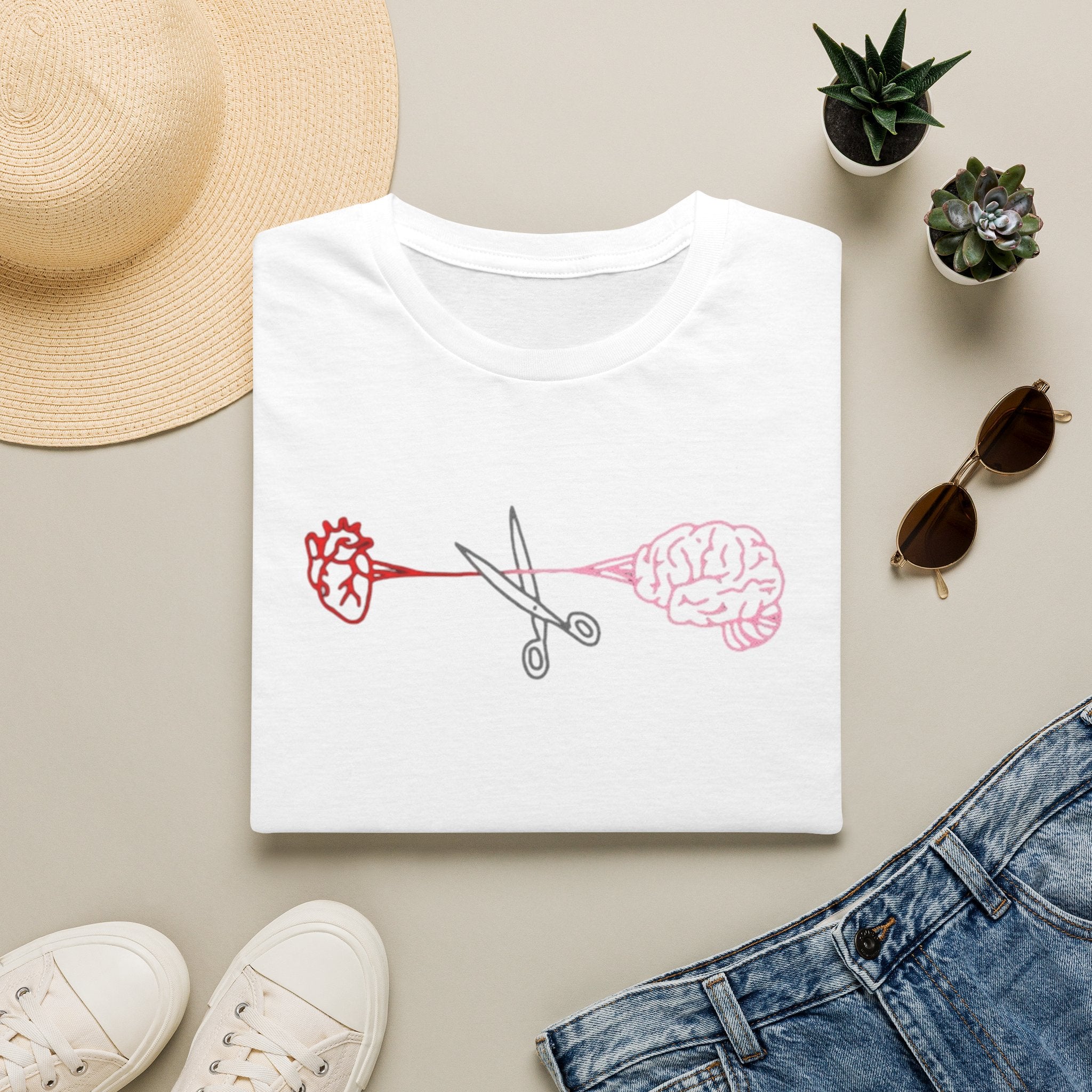 Heart and Brain Scissors T-Shirt | Heart vs Brain Illustration