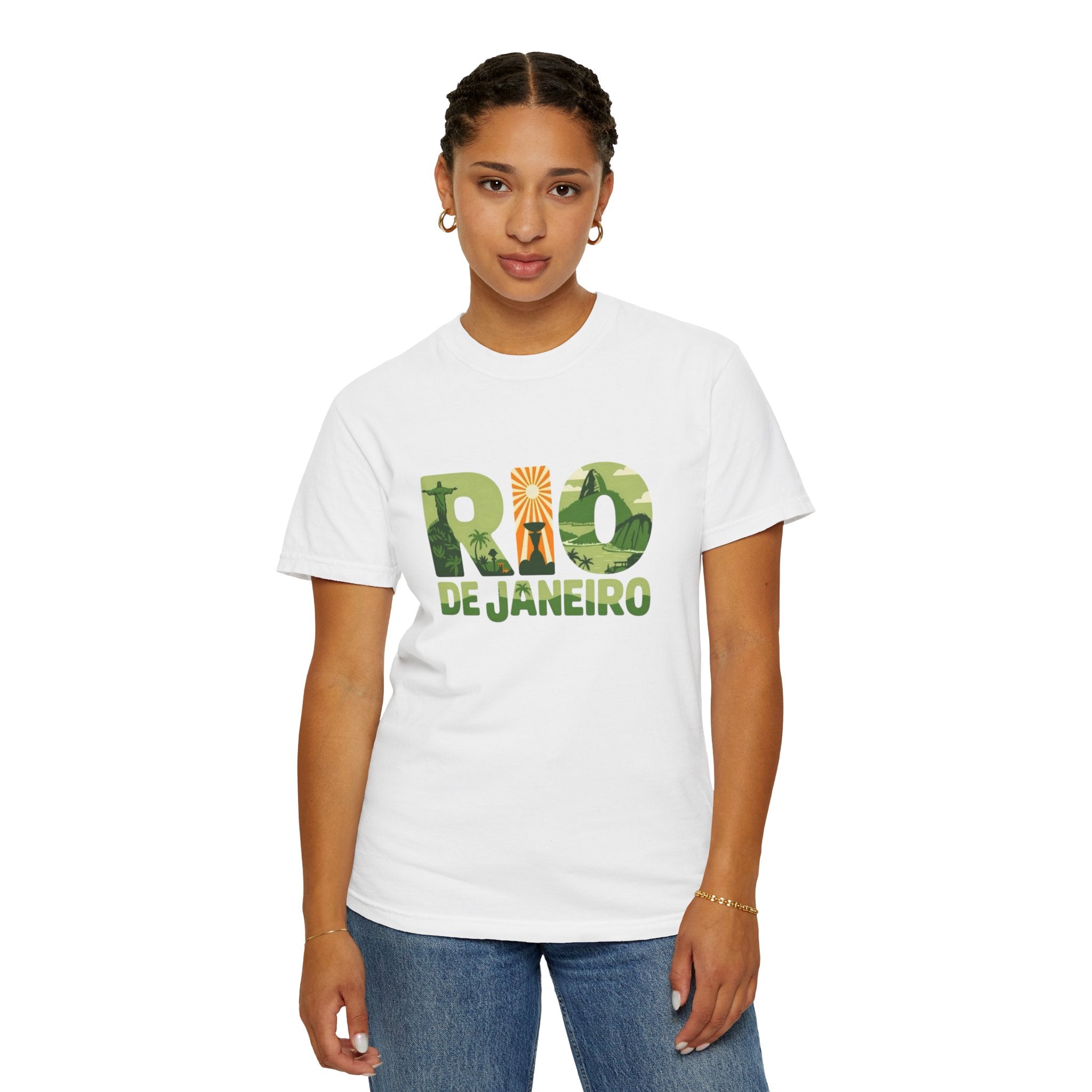 Rio de Janeiro Graphic T-Shirt | Tropical Landscape Lettering