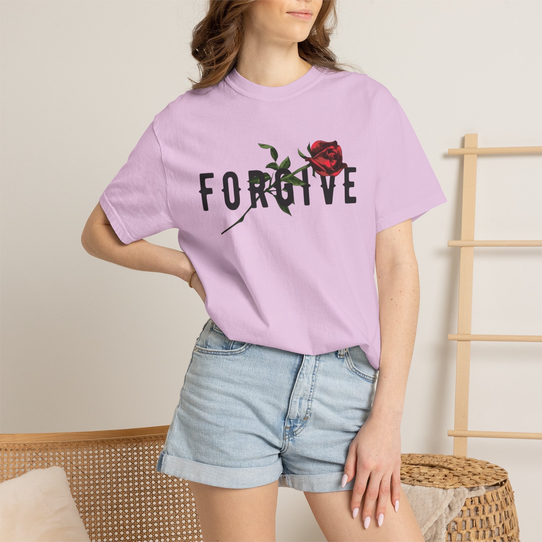 Forgive Rose T-Shirt — Floral Typography Graphic Tee