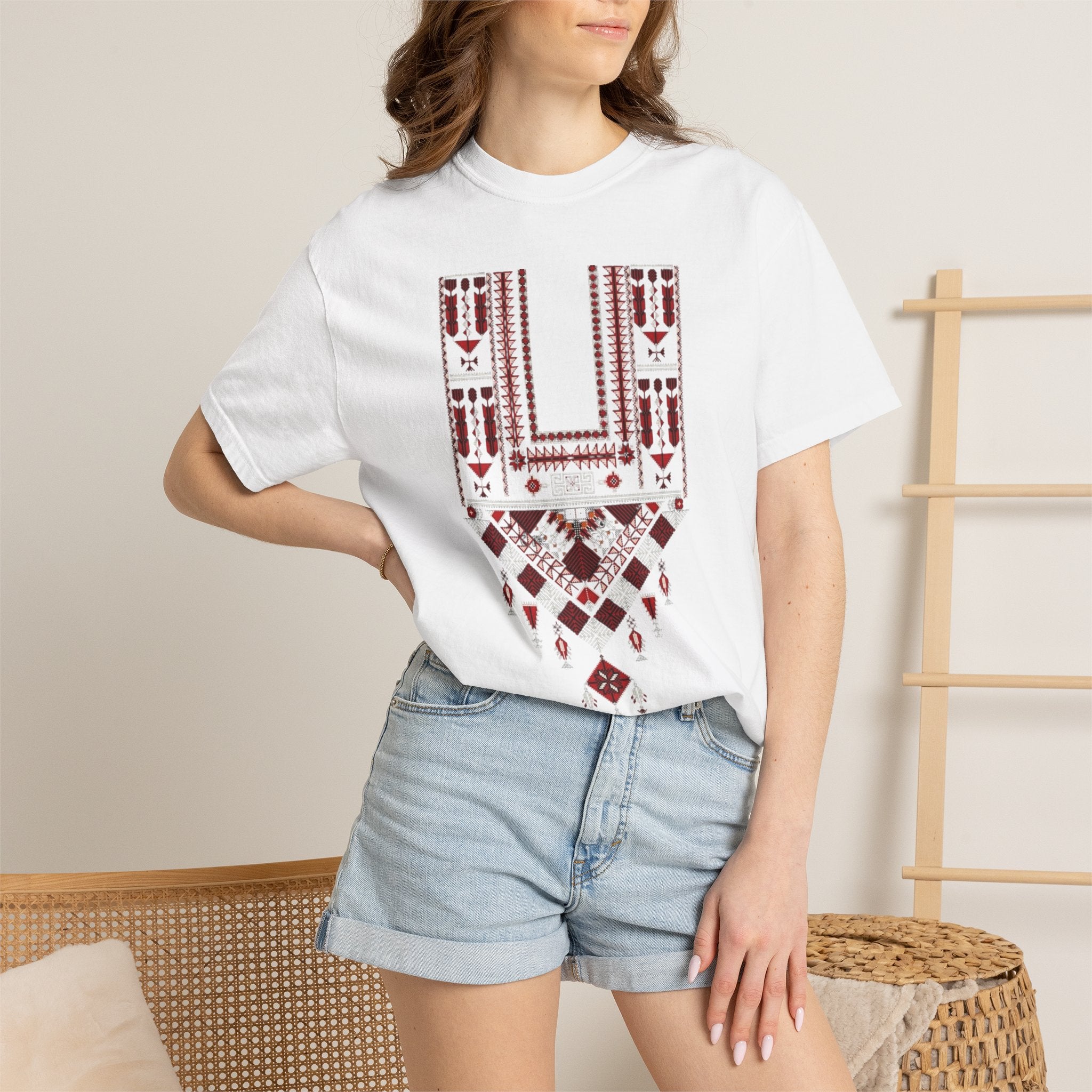 Embroidered Geo Necklace T-Shirt — Tribal Chevron Graphic Tee