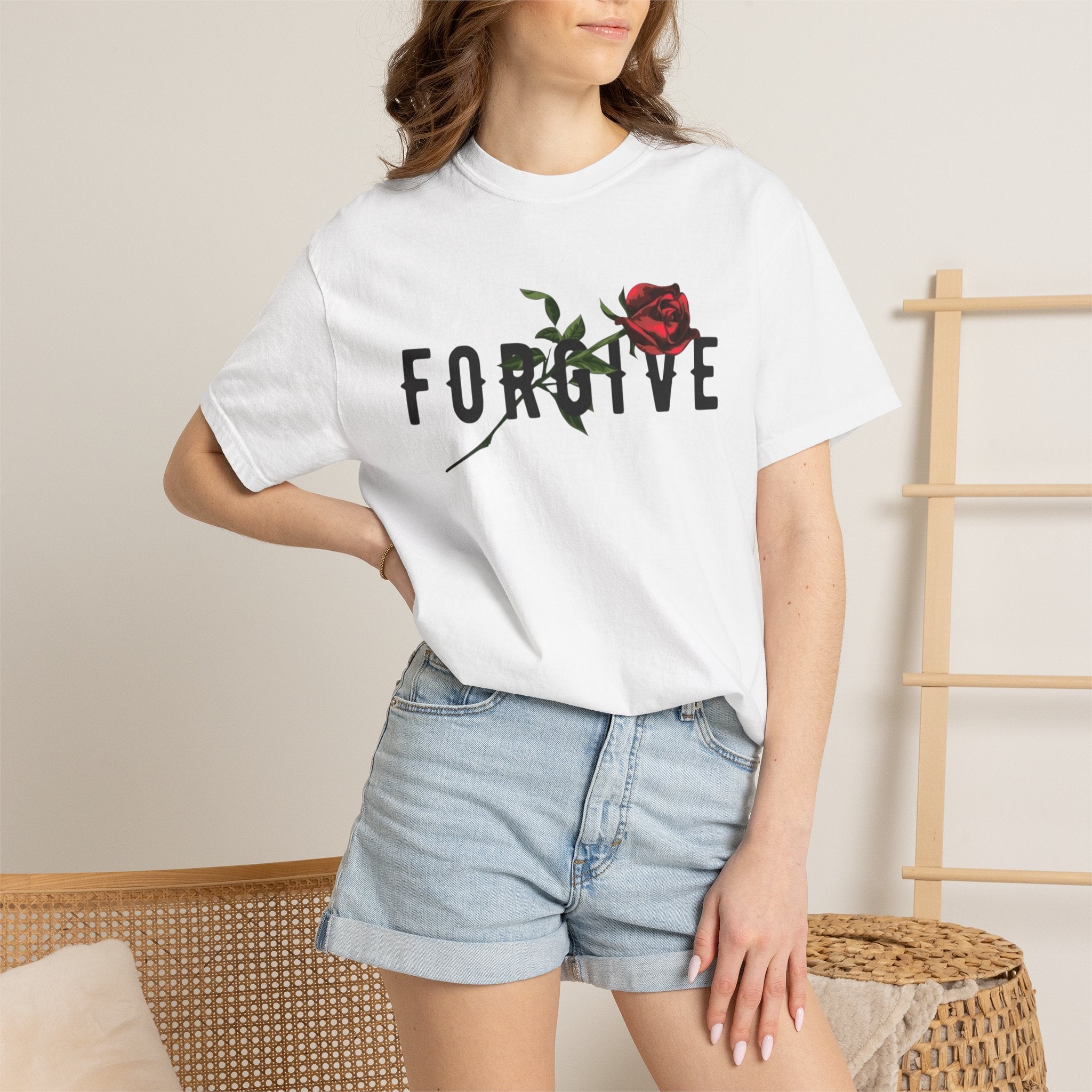 Forgive Rose T-Shirt — Floral Typography Graphic Tee