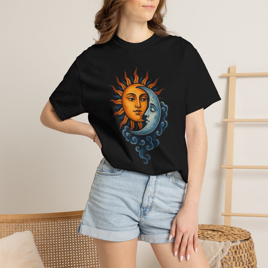 Sun and Moon Vintage Graphic T-Shirt — Celestial Solar Lunar Design