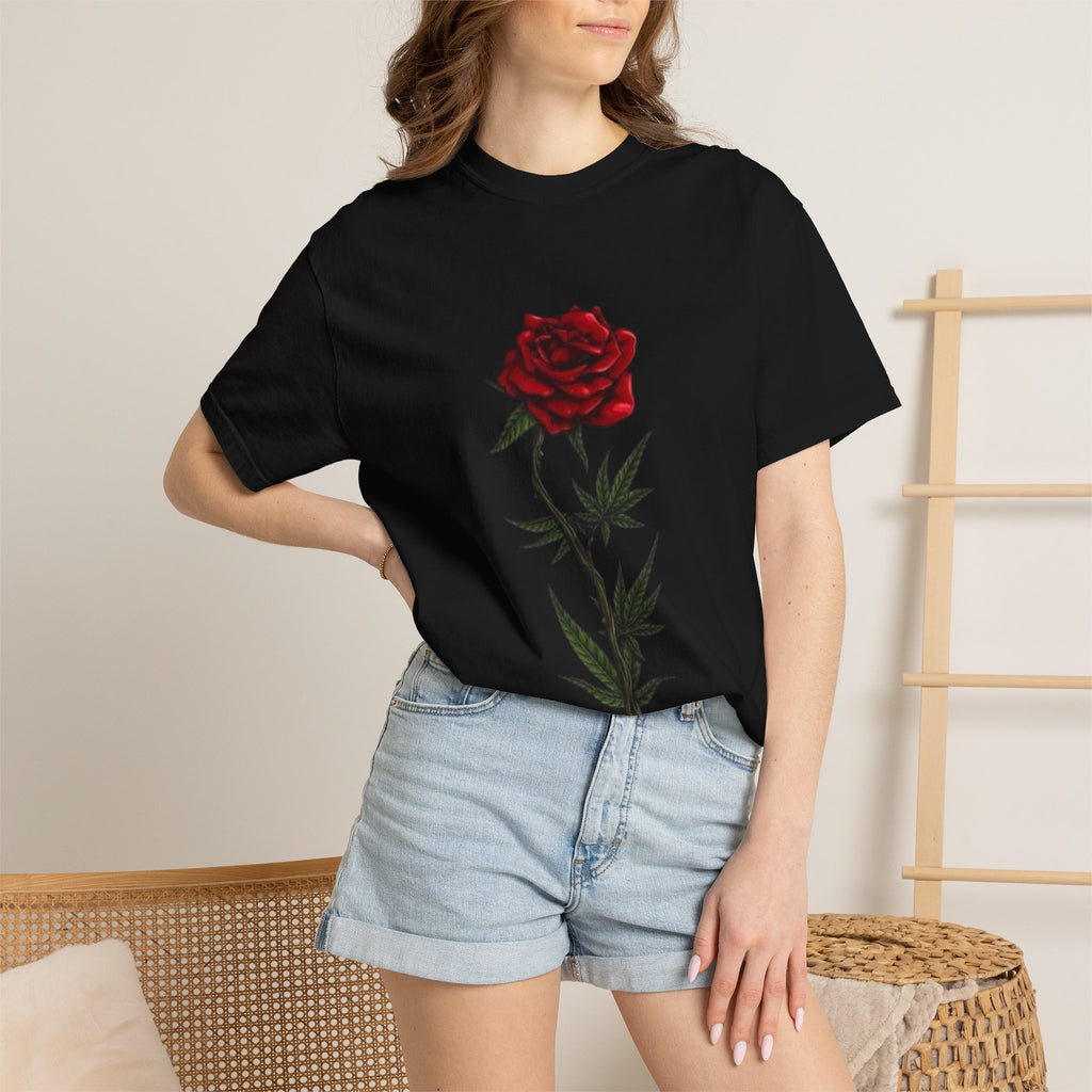Red Rose Illustration T-Shirt | Single Stem Floral Tee