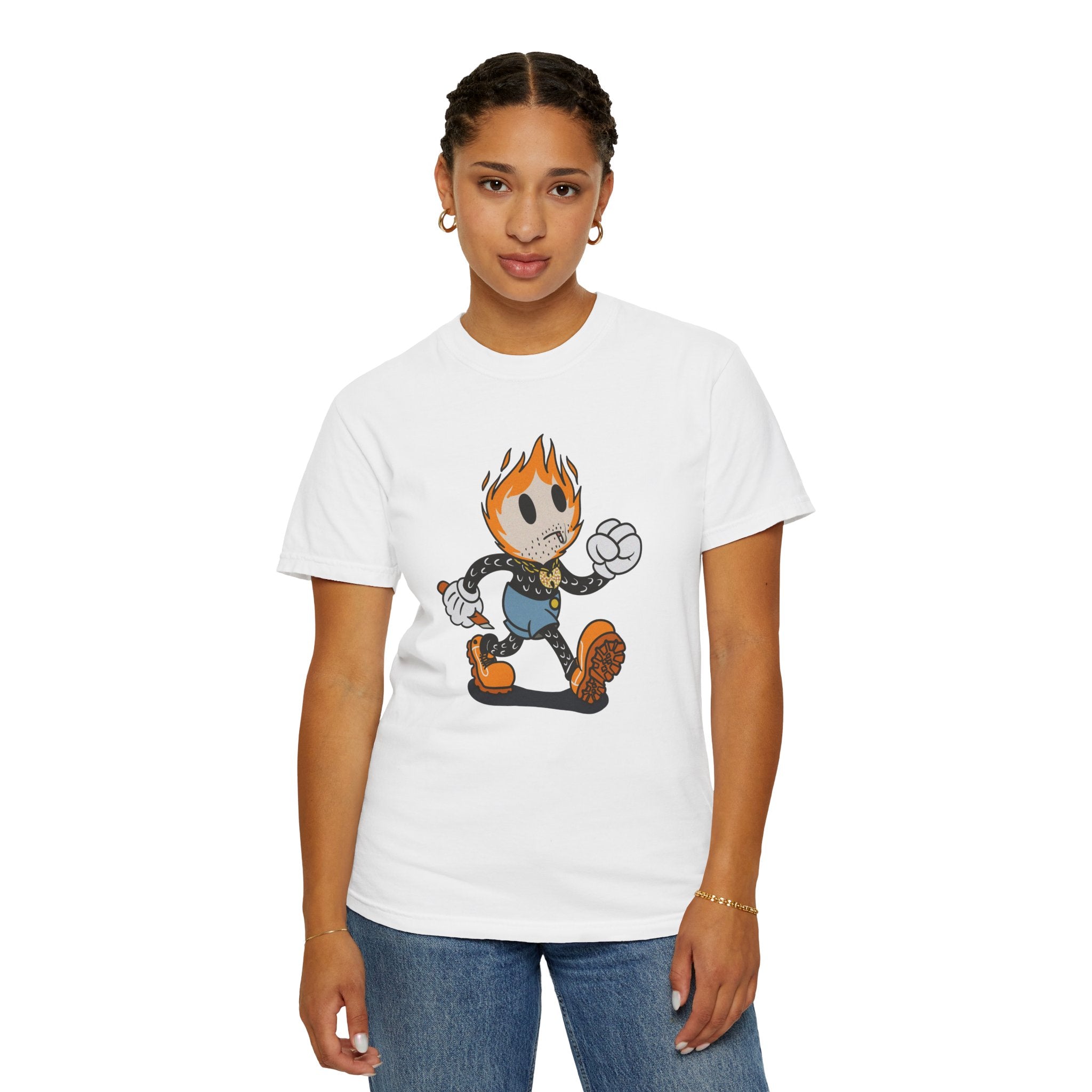 Flame-Head Retro Cartoon T-Shirt