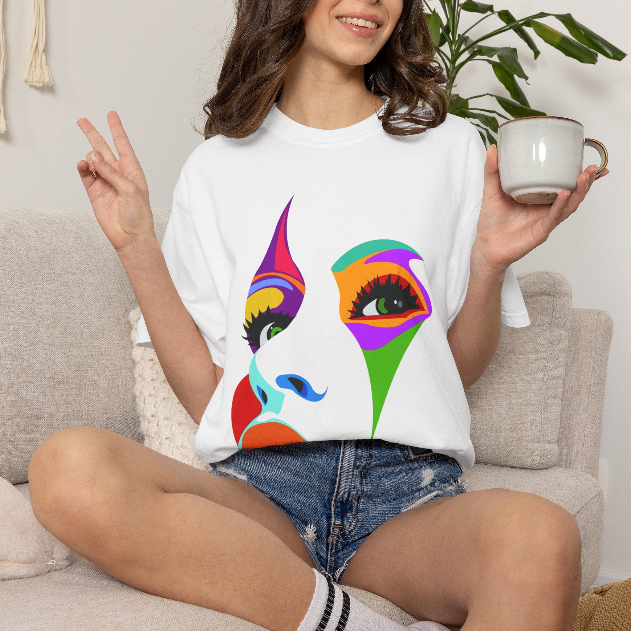 Colorful Abstract Face T-shirt | Pop Art Portrait, Rainbow Minimalist Design
