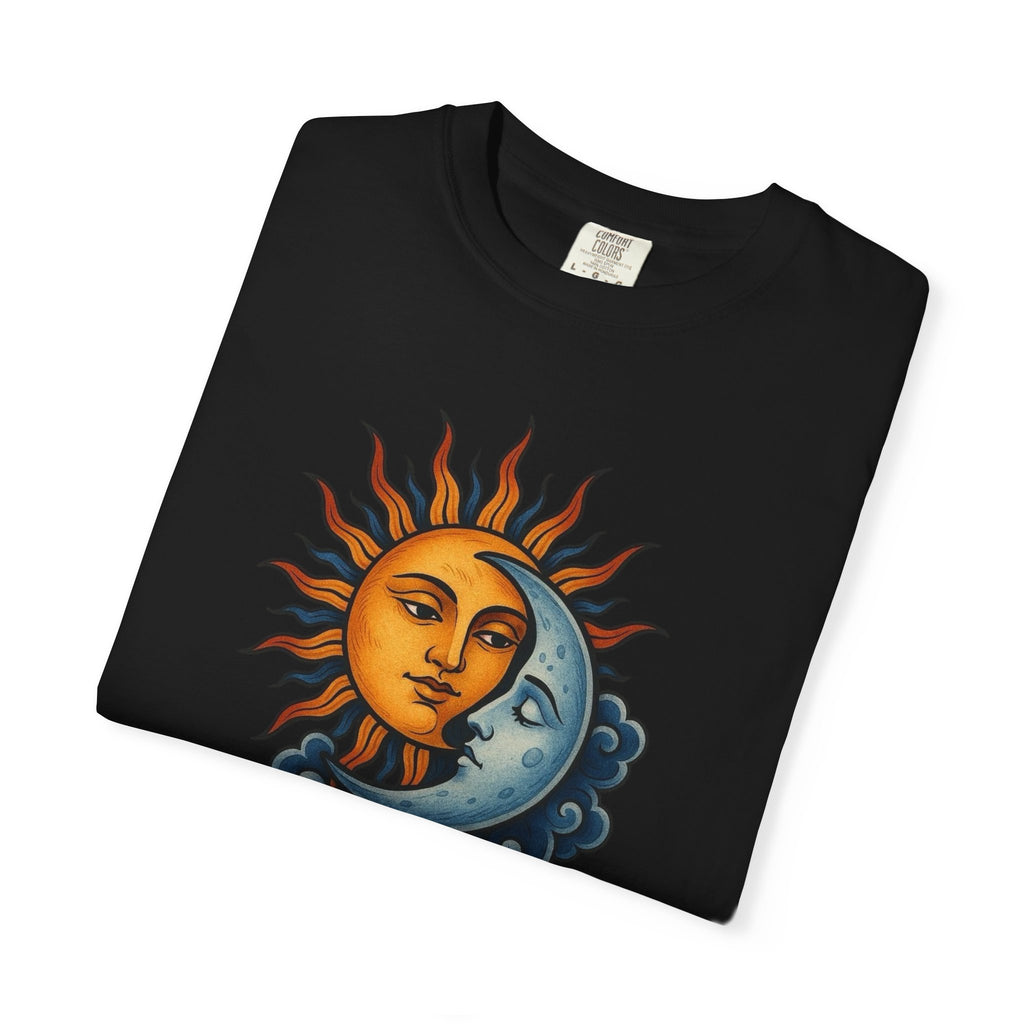 Sun and Moon Vintage Graphic T-Shirt — Celestial Solar Lunar Design