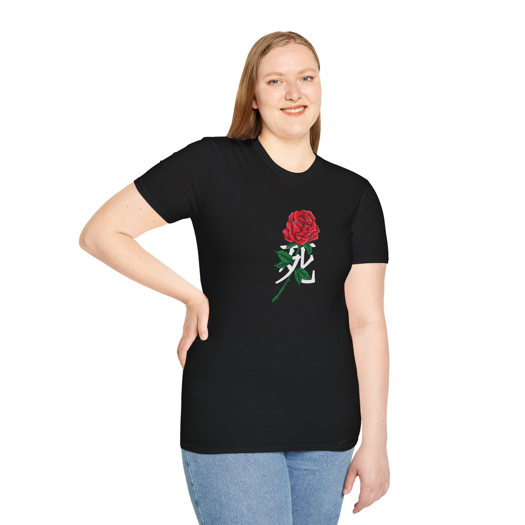 Rose Graphic T-Shirt with Japanese Kanji