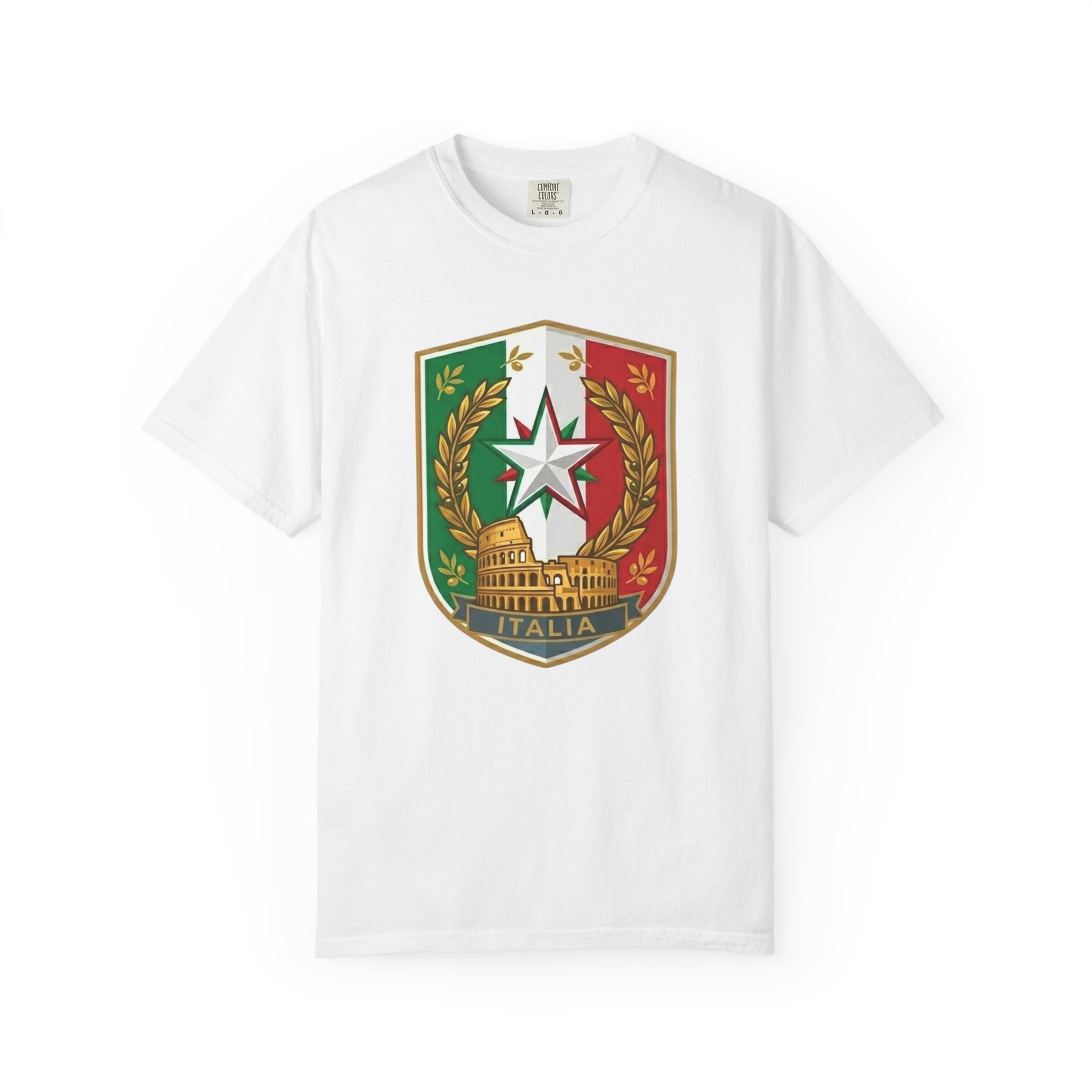 Italy Crest T-Shirt – Italian Flag Shield with Colosseum & Stella d'Italia