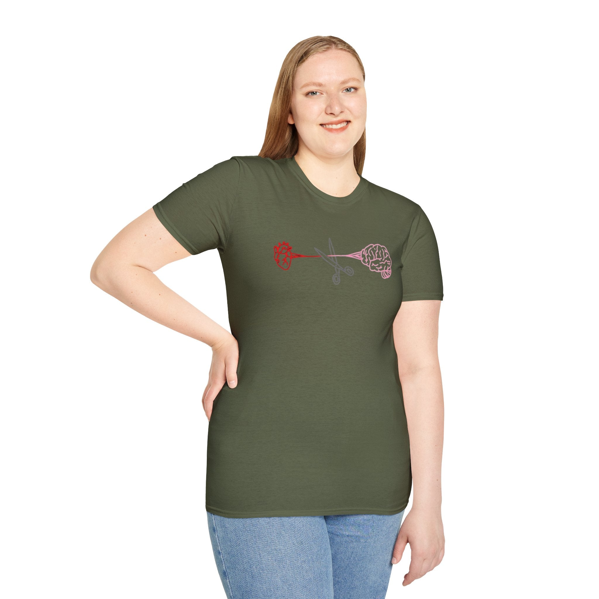 Heart and Brain Scissors T-Shirt | Heart vs Brain Illustration