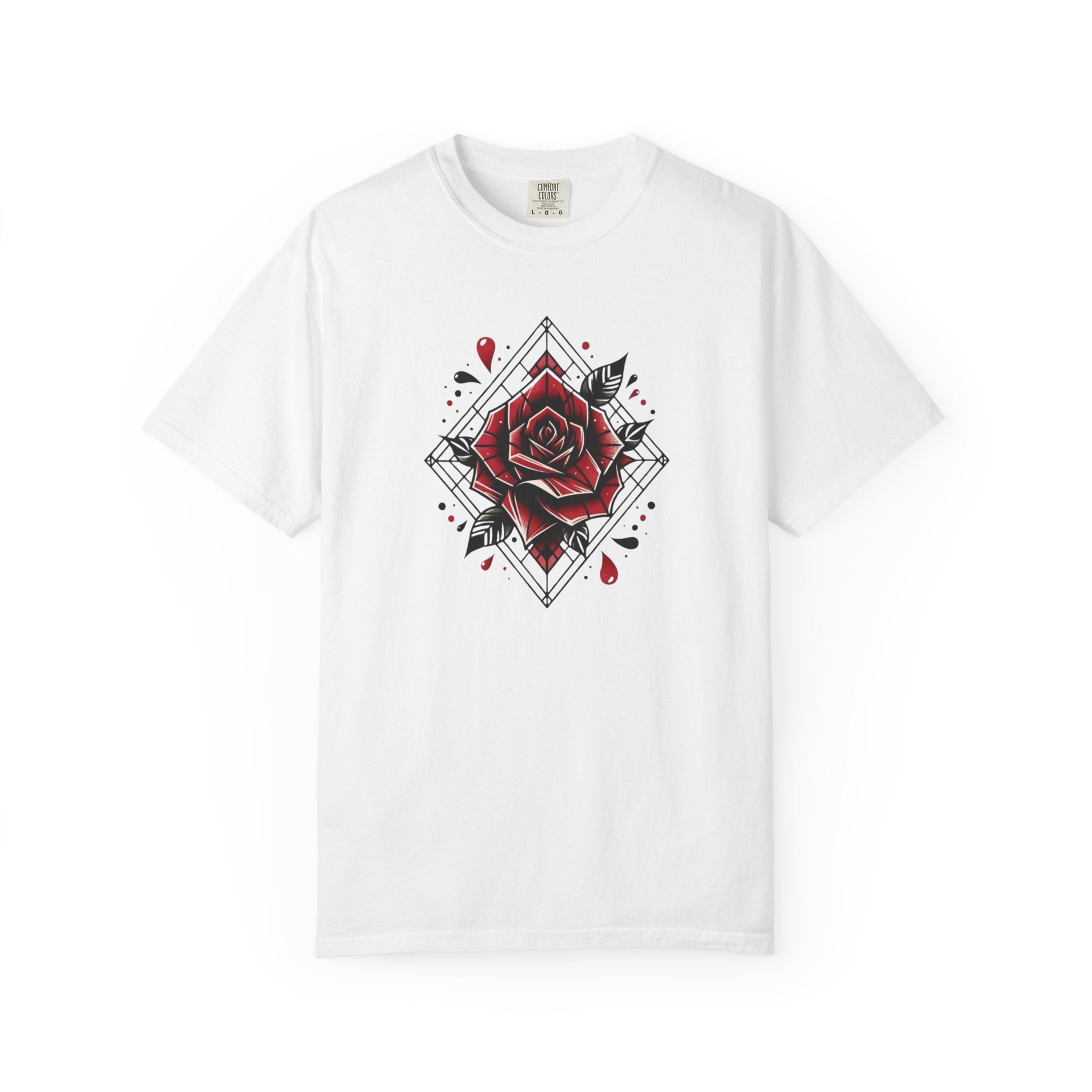 Rose Tattoo Graphic T-Shirt — Red Rose Diamond Design