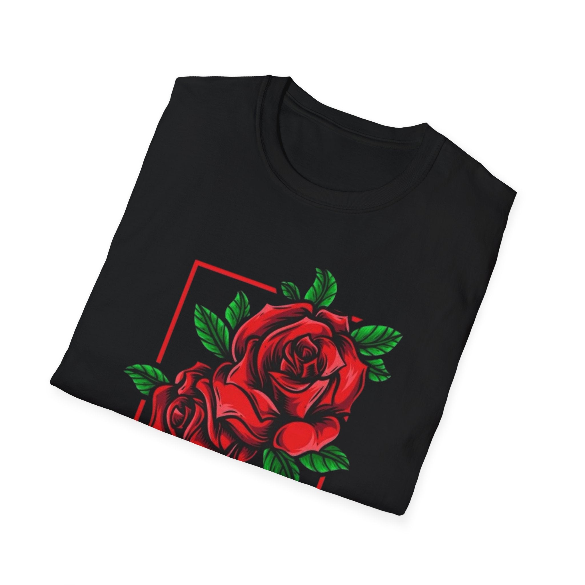 Red Rose Frame T-Shirt — Floral Graphic Tee for Women & Men