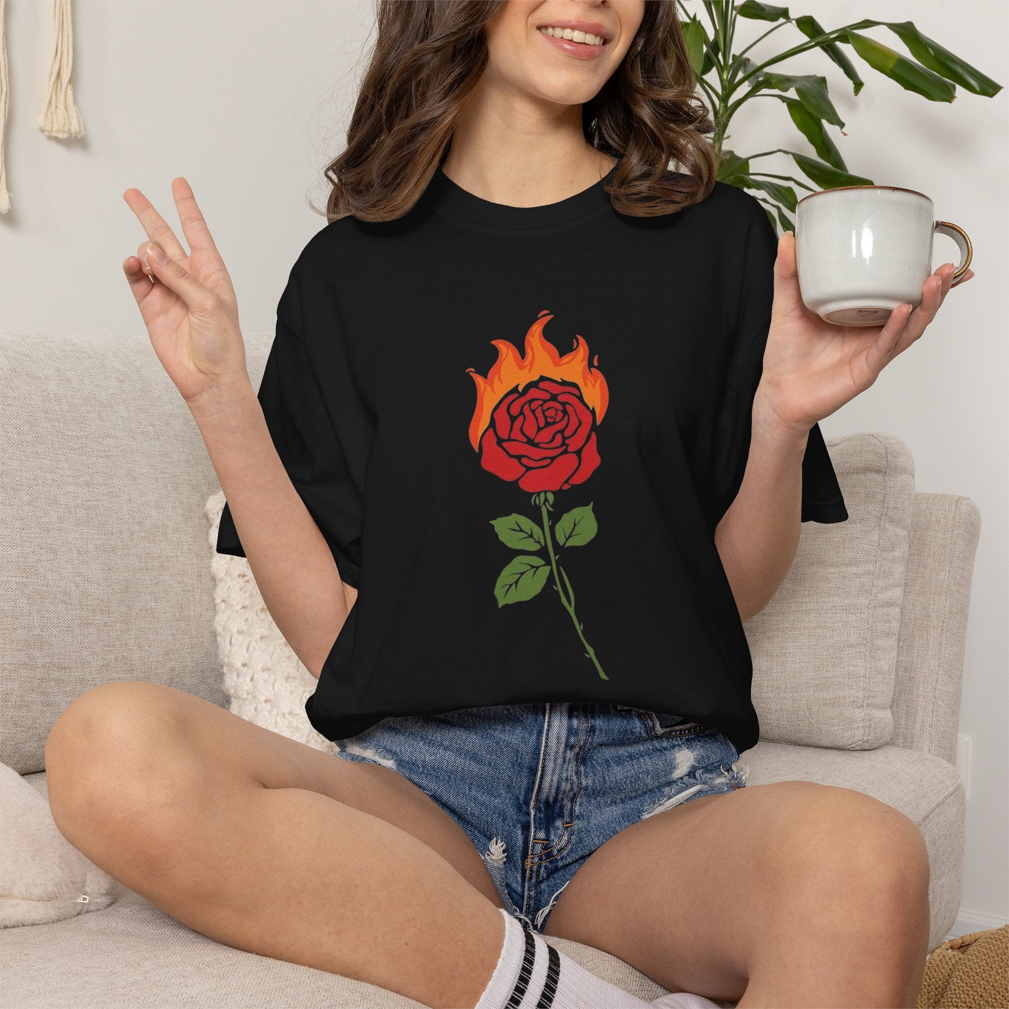 Flaming Rose T-shirt | Burning Rose Graphic Tee