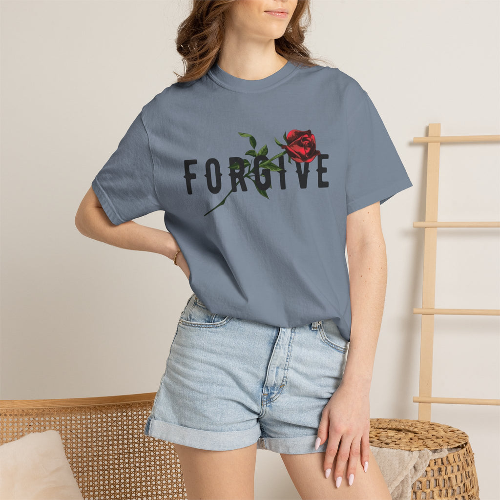 Forgive Rose T-Shirt — Floral Typography Graphic Tee