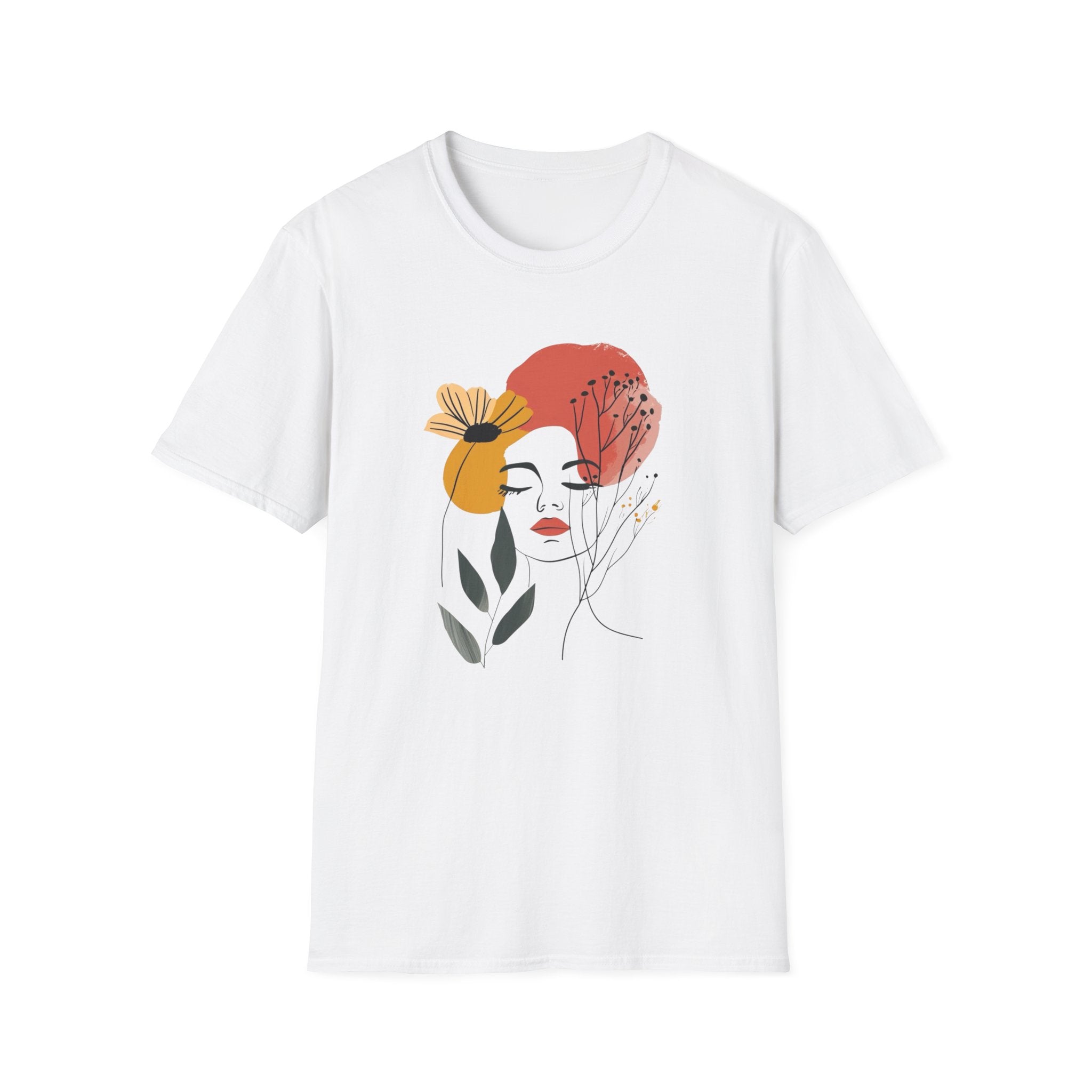 Abstract Floral Face T-Shirt — Minimalist Artistic Woman Graphic Tee