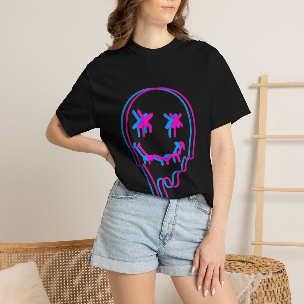 Melting Neon Skull Tee - Vaporwave Drip Graphic T-Shirt