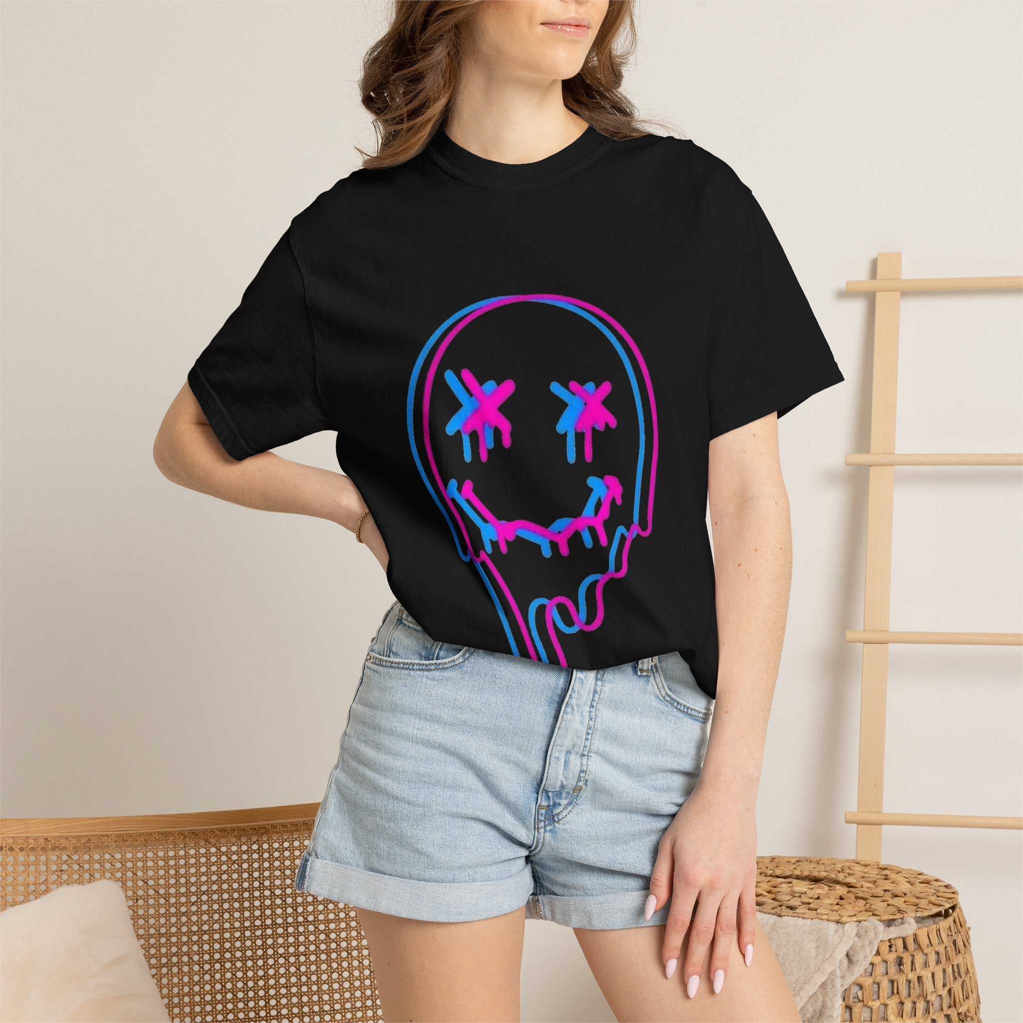 Melting Neon Skull Tee - Vaporwave Drip Graphic T-Shirt