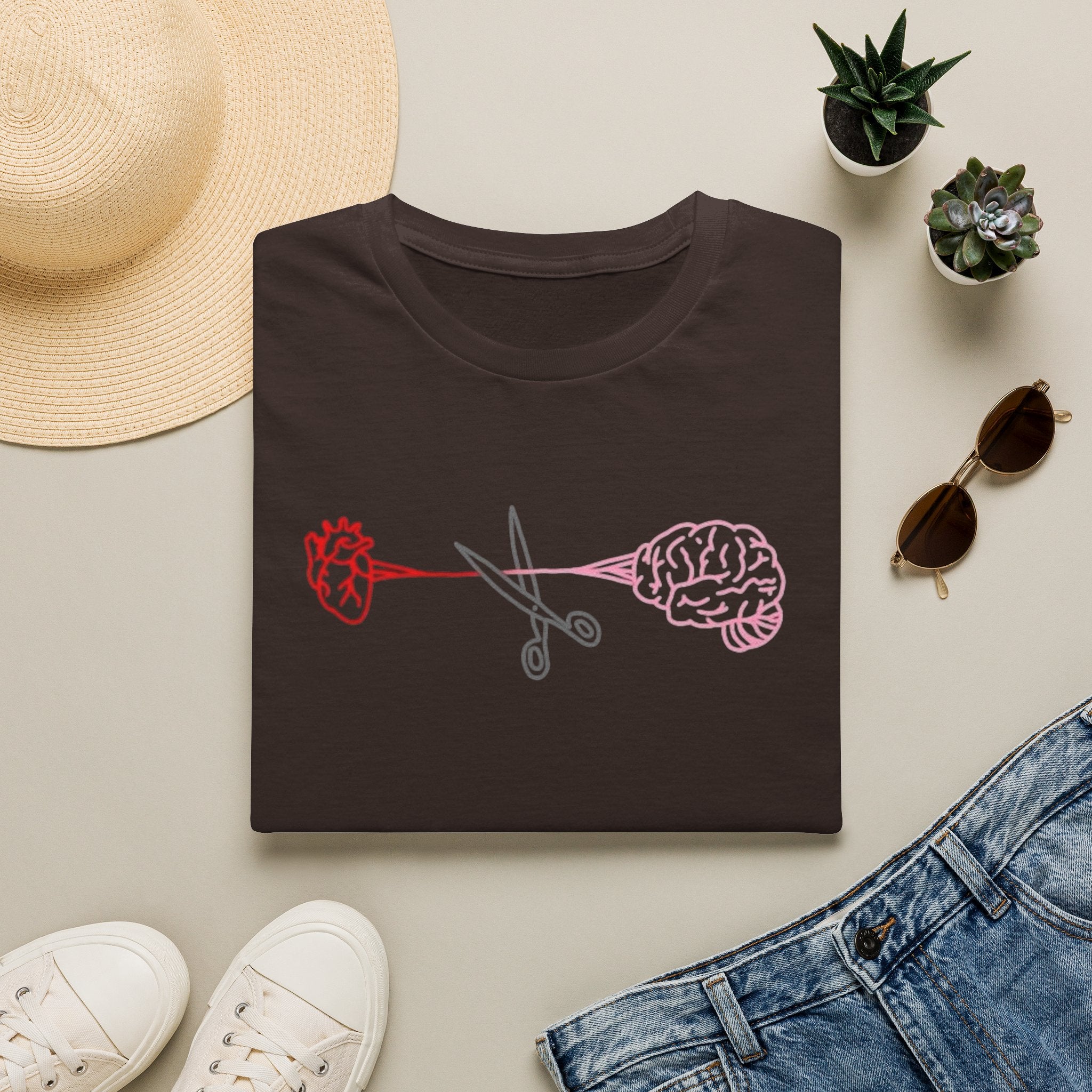 Heart and Brain Scissors T-Shirt | Heart vs Brain Illustration