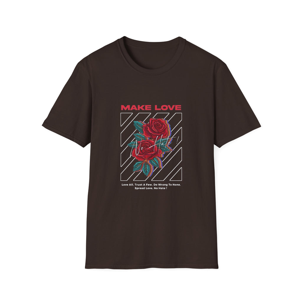 Make Love Rose graphic T-Shirt | Retro stripes, red rose design
