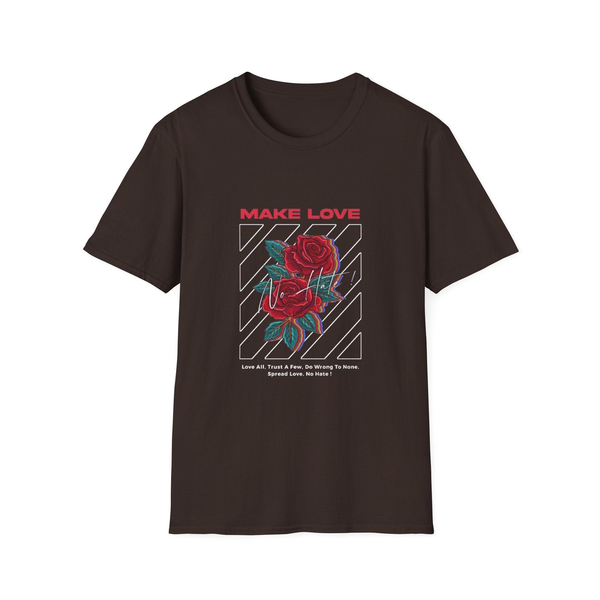 Make Love Rose graphic T-Shirt | Retro stripes, red rose design
