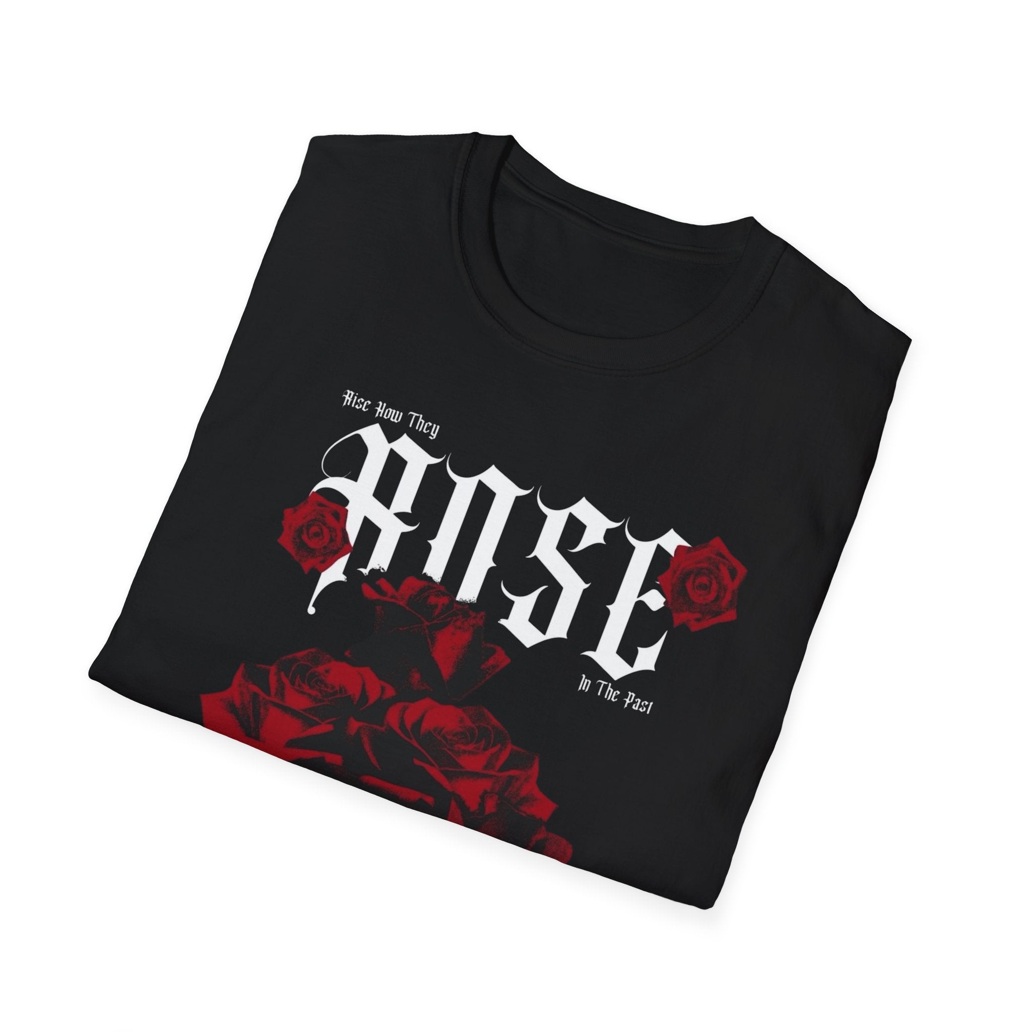 Rose Typography T-Shirt | Gothic Red Roses, Floral Script