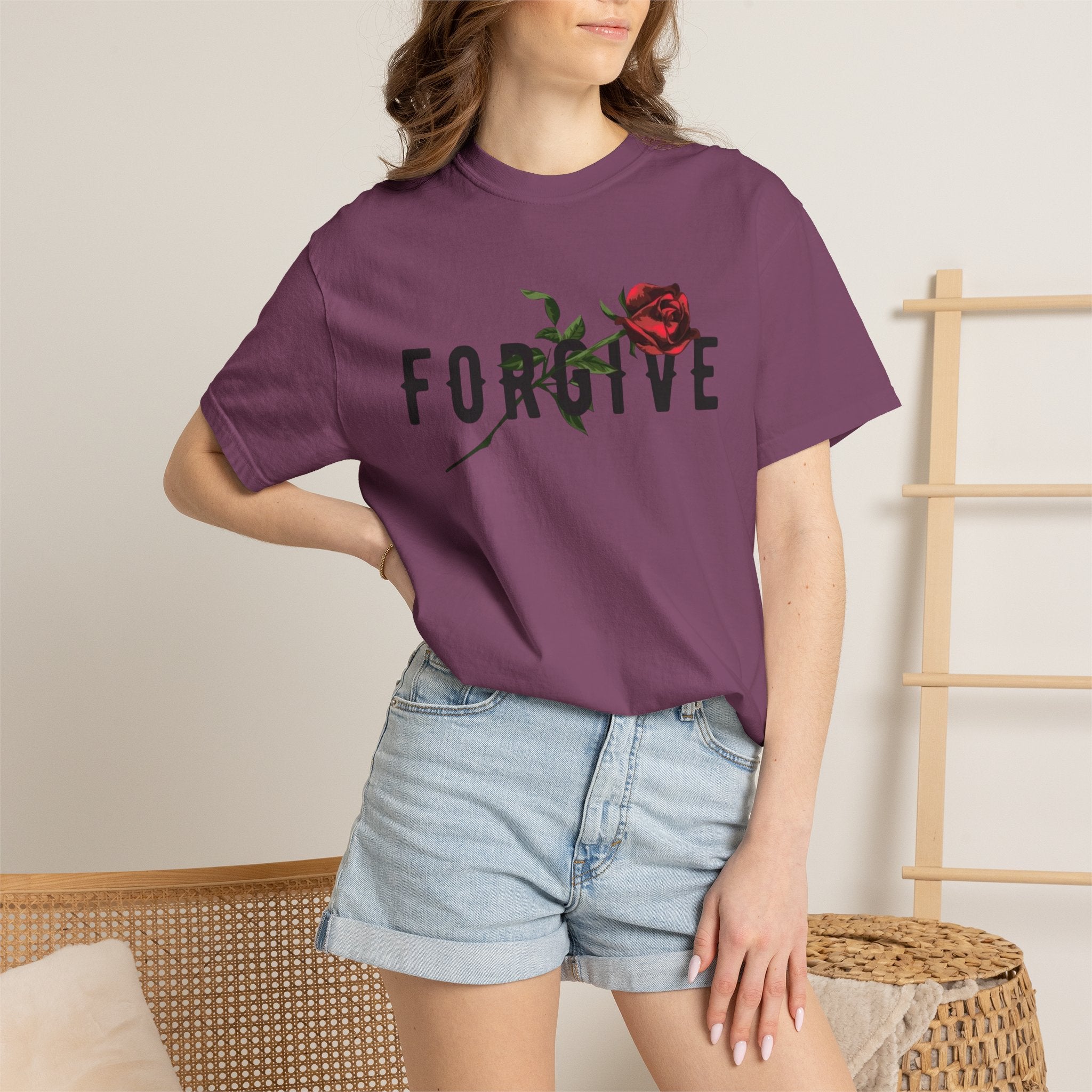 Forgive Rose T-Shirt — Floral Typography Graphic Tee