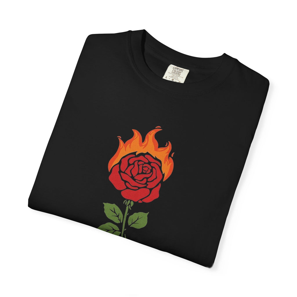 Flaming Rose T-shirt | Burning Rose Graphic Tee