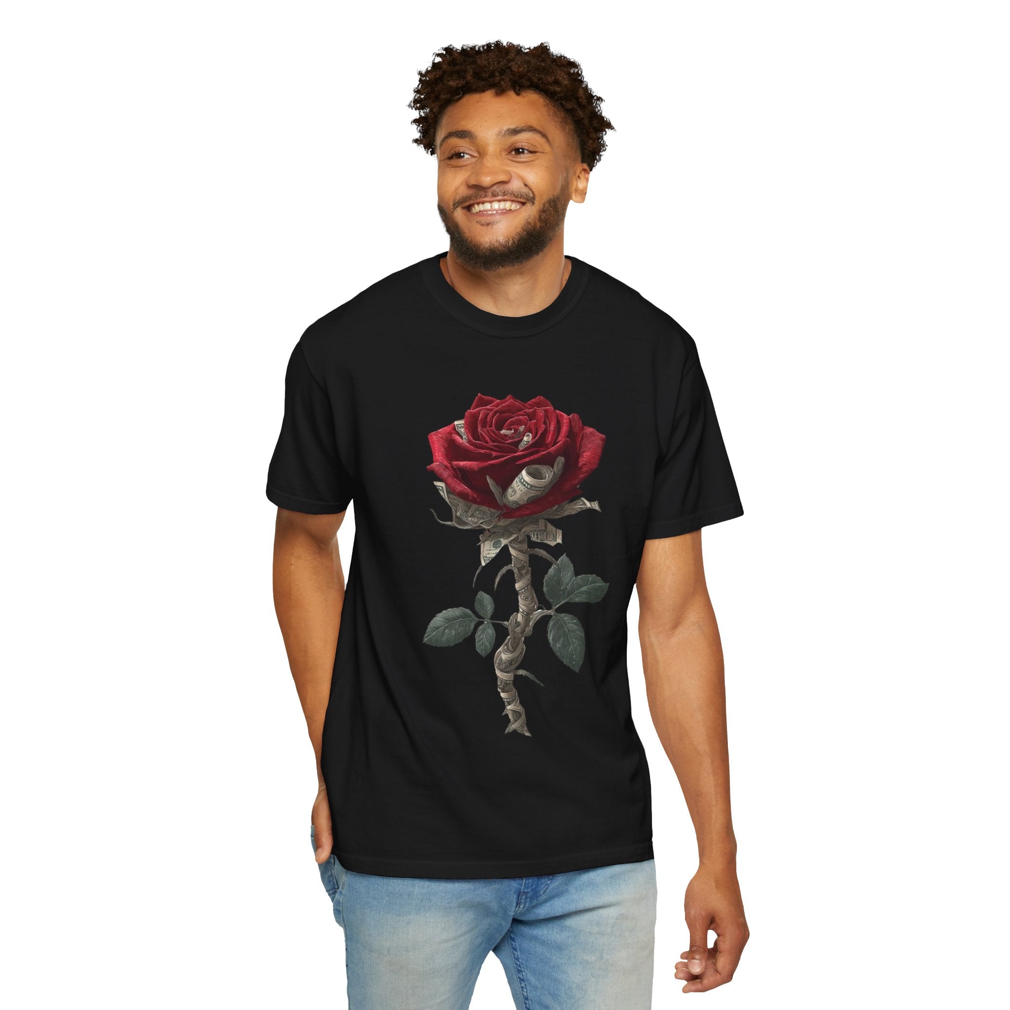 Graphic T-Shirt — Gothic Red Rose & Playing Card King/Queen Design
