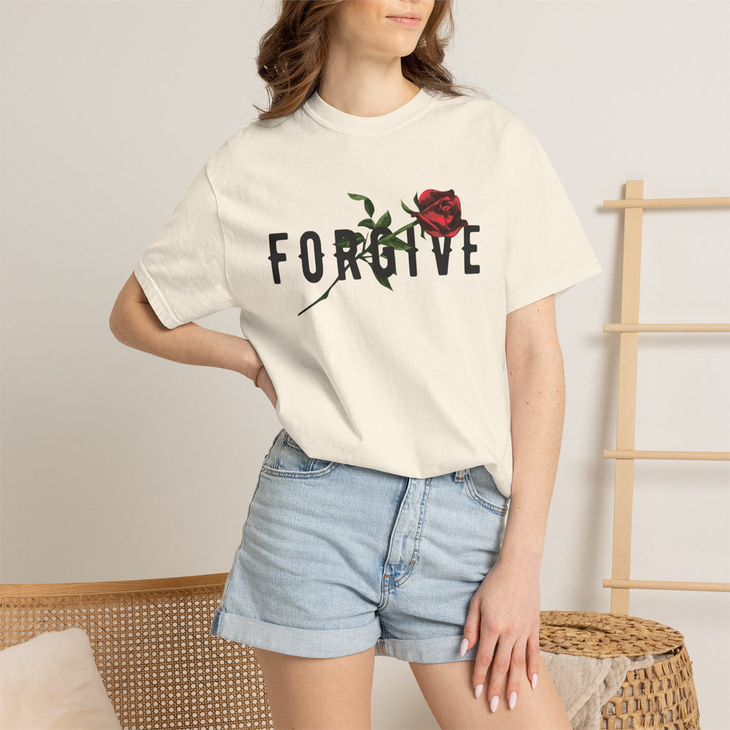 Forgive Rose T-Shirt — Floral Typography Graphic Tee