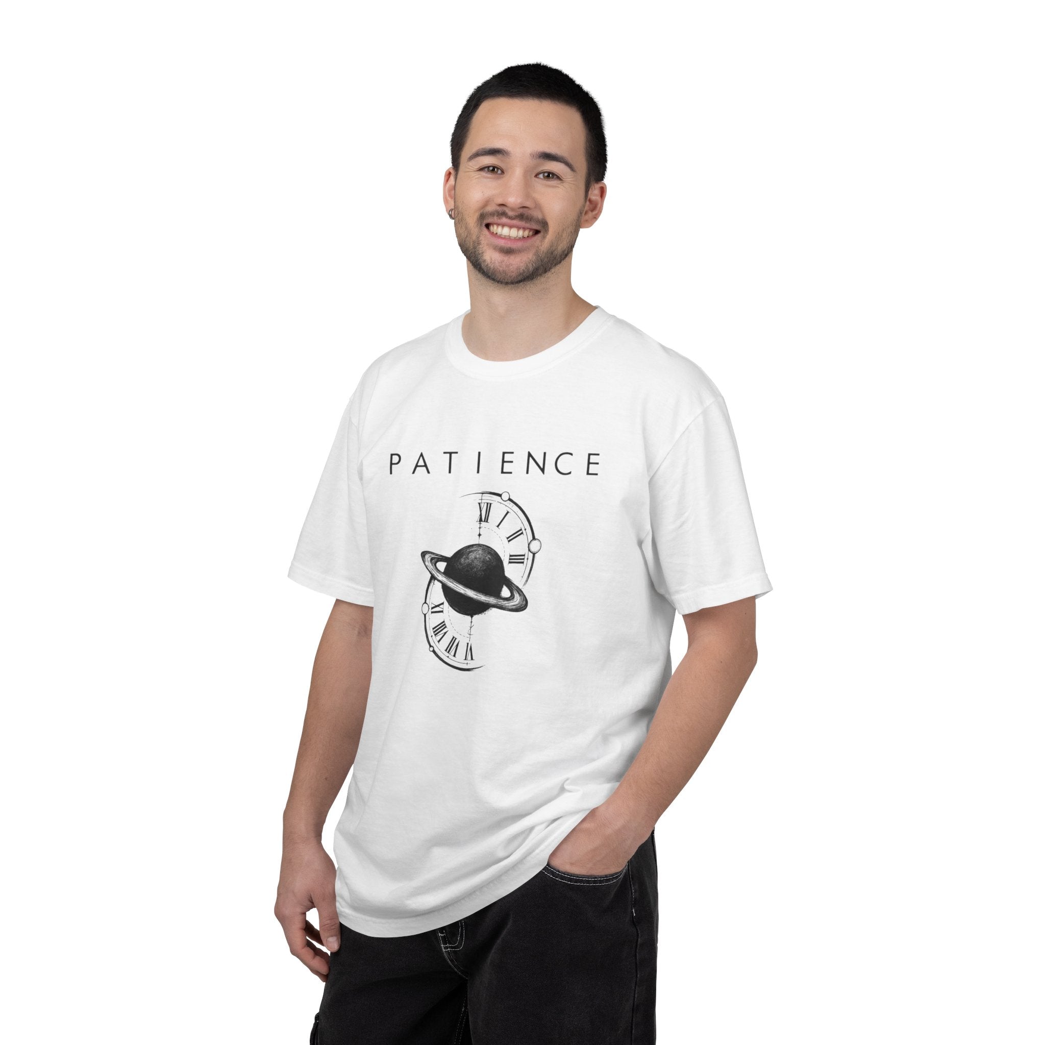 Patience Planet Graphic Tee — Vintage Clock & Saturn T-Shirt