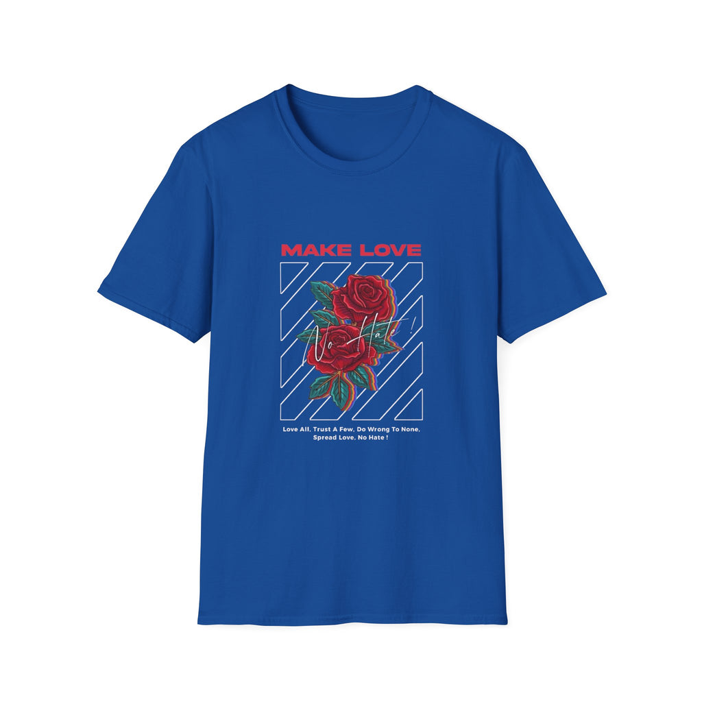 Make Love Rose graphic T-Shirt | Retro stripes, red rose design