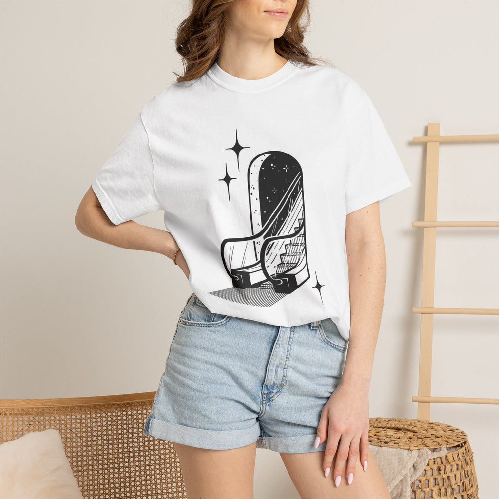 Escalator to Nowhere T-Shirt — Retro Surreal Staircase Graphic Tee