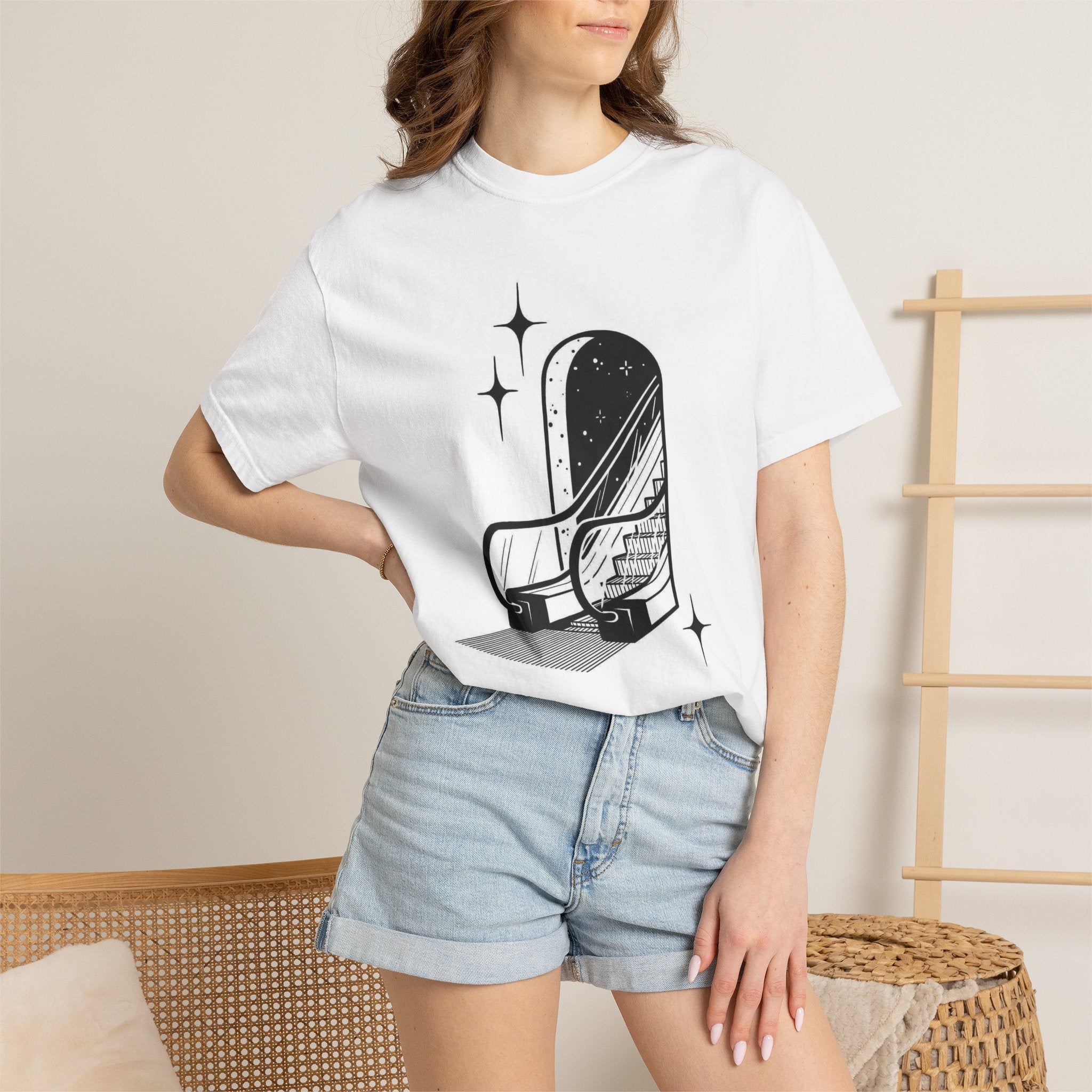 Escalator to Nowhere T-Shirt — Retro Surreal Staircase Graphic Tee