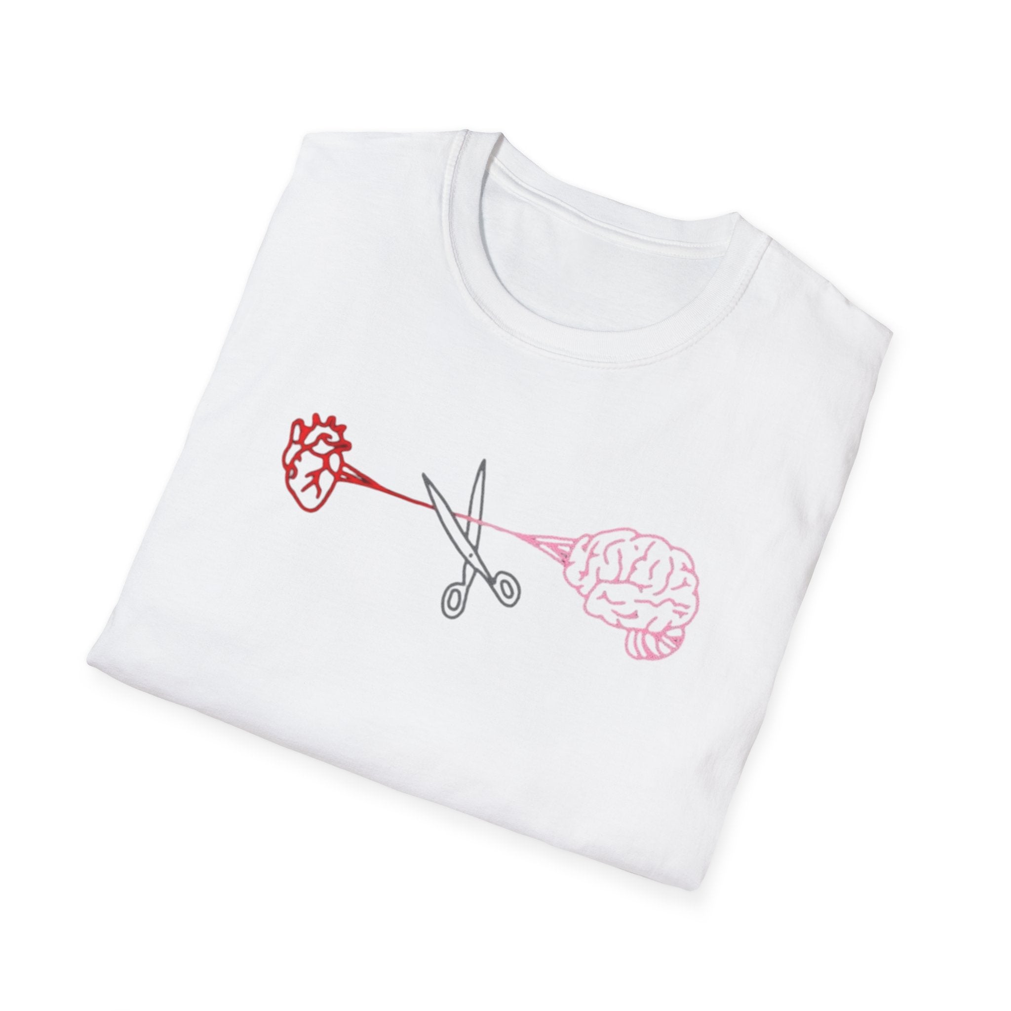 Heart and Brain Scissors T-Shirt | Heart vs Brain Illustration