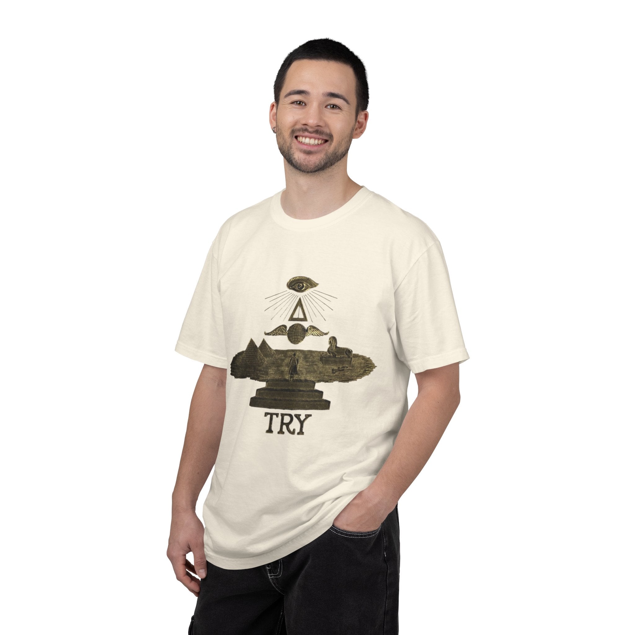 TRY Motivational T-Shirt — Vintage Eye & Triangle Graphic Tee