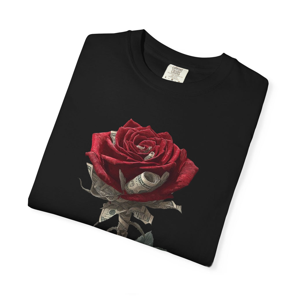 Graphic T-Shirt — Gothic Red Rose & Playing Card King/Queen Design