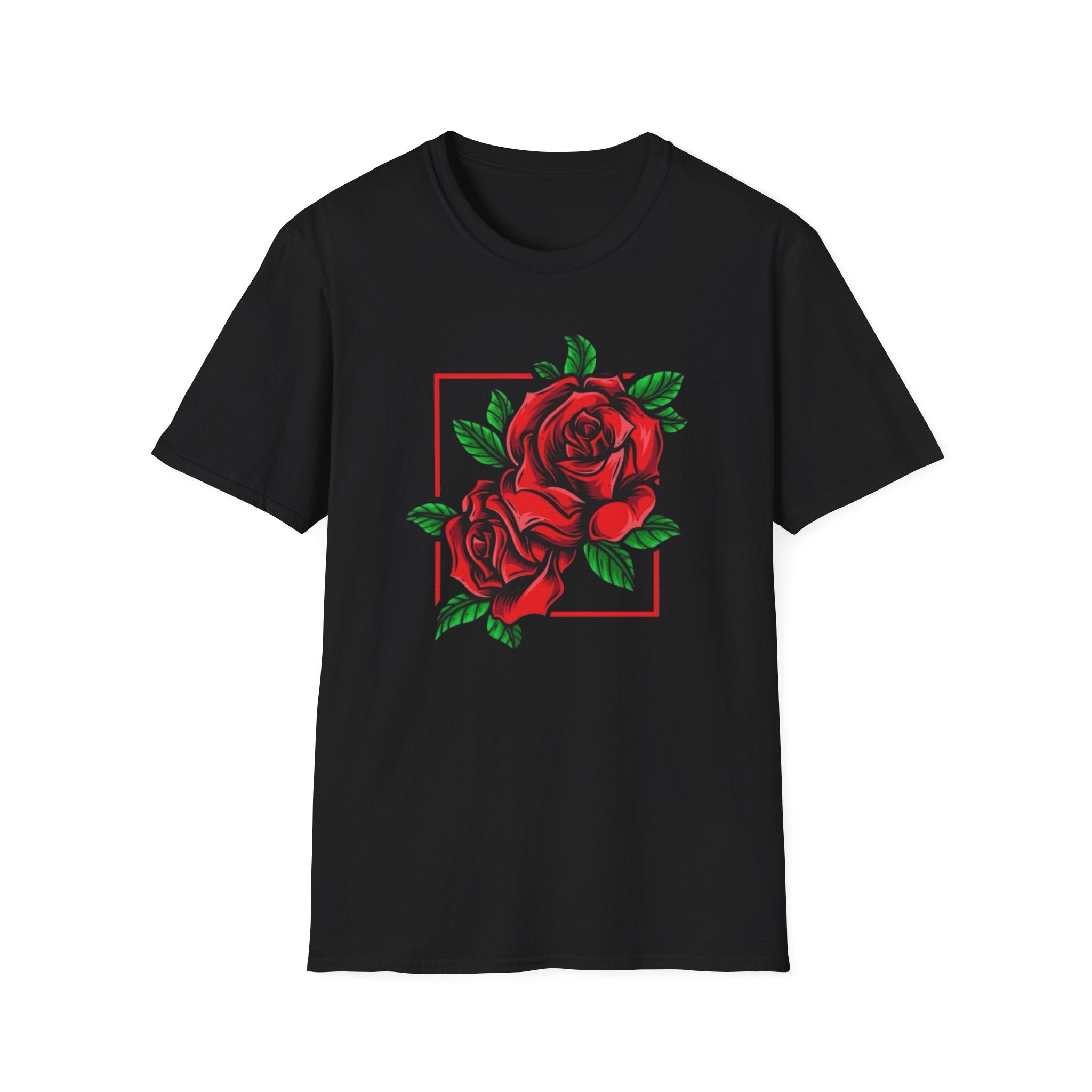 Red Rose Frame T-Shirt — Floral Graphic Tee for Women & Men
