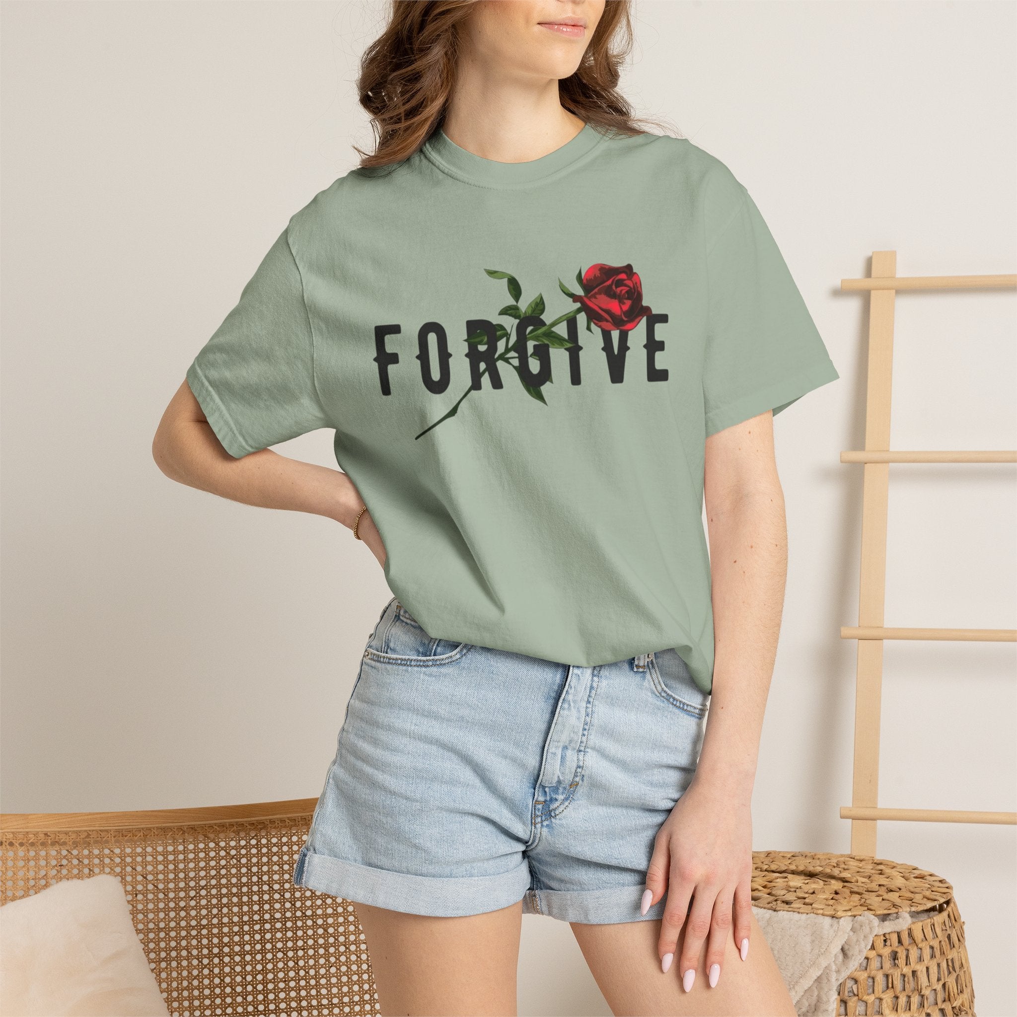 Forgive Rose T-Shirt — Floral Typography Graphic Tee