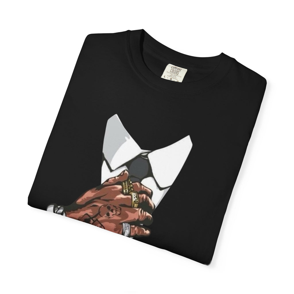 Tattooed Hands Adjusting Tie T-Shirt | Suit Collar Graphic Tee