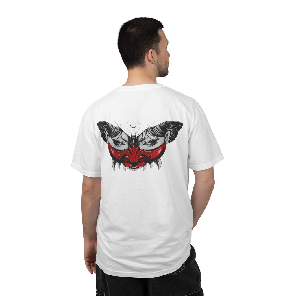 Mystic Moth Tee — Red Kabuki Mask Butterfly Graphic T-Shirt