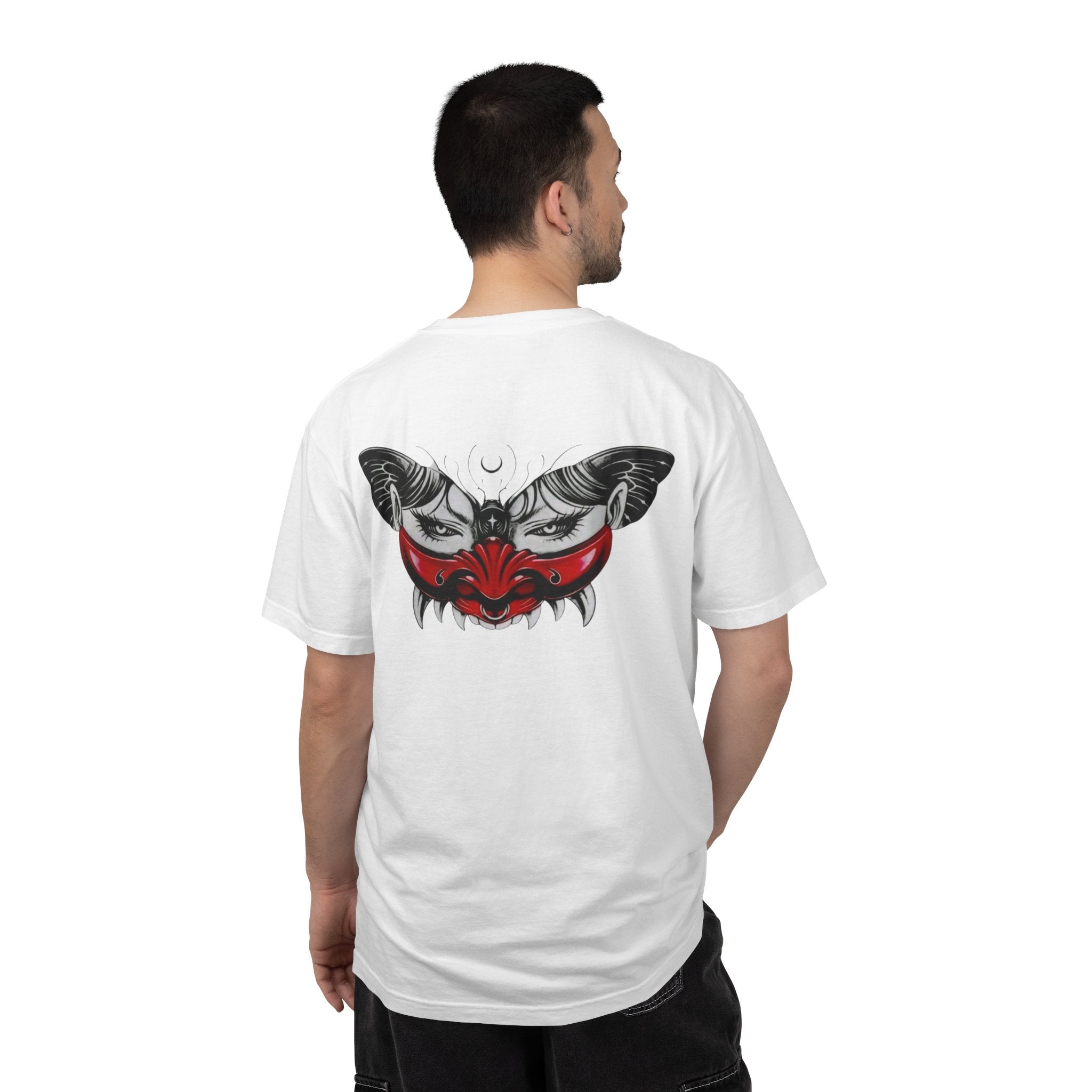 Mystic Moth Tee — Red Kabuki Mask Butterfly Graphic T-Shirt