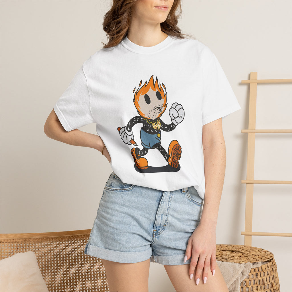 Flame-Head Retro Cartoon T-Shirt
