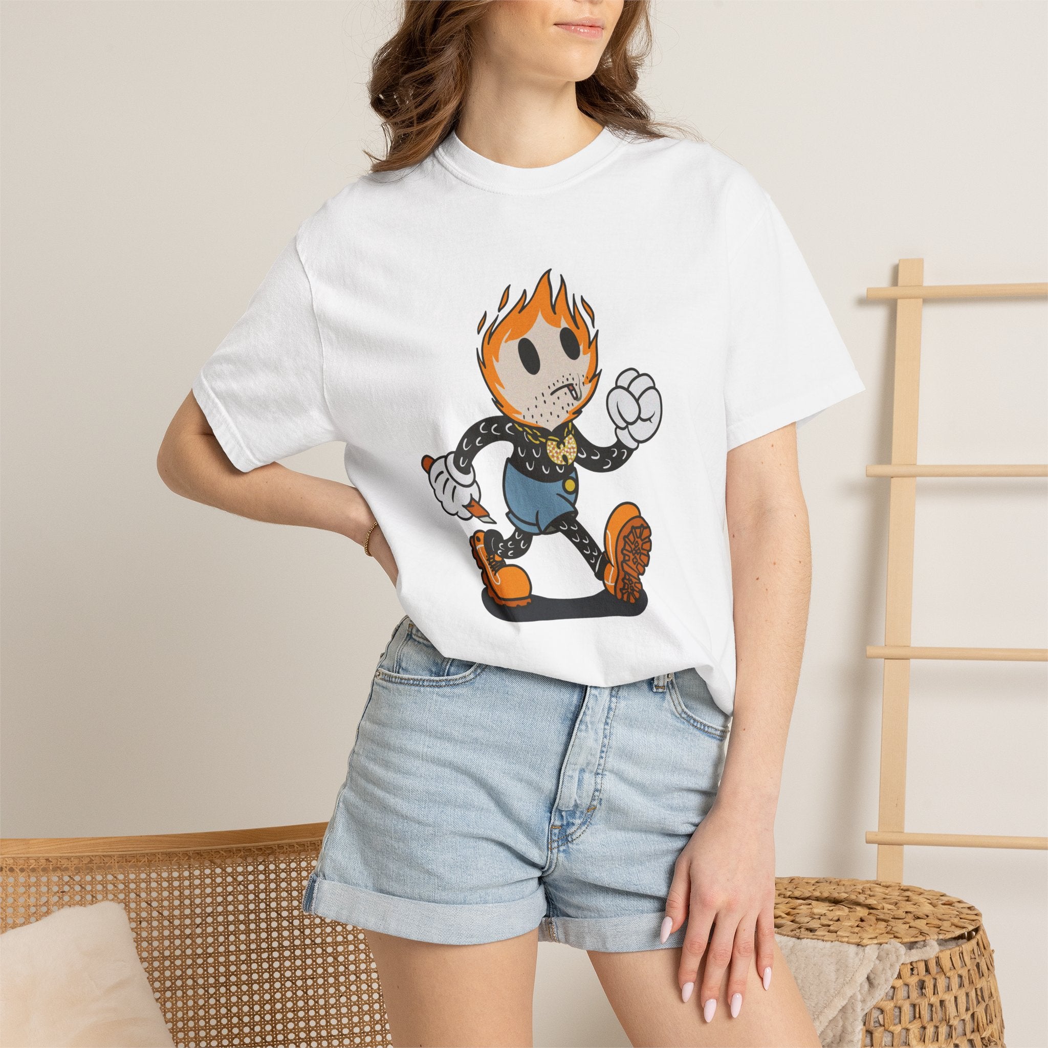 Flame-Head Retro Cartoon T-Shirt