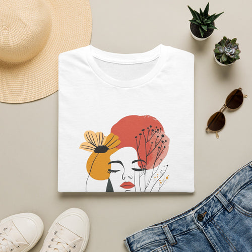 Abstract Floral Face T-Shirt — Minimalist Artistic Woman Graphic Tee