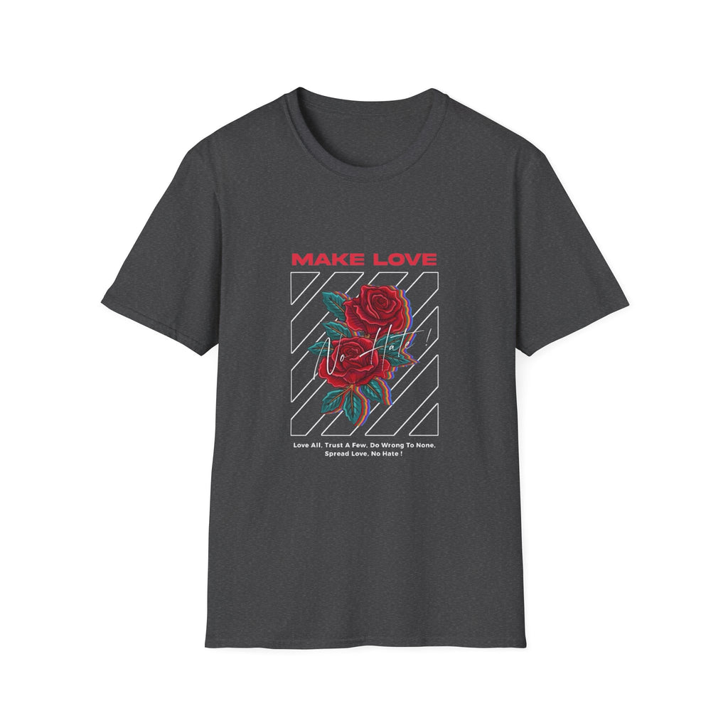 Make Love Rose graphic T-Shirt | Retro stripes, red rose design