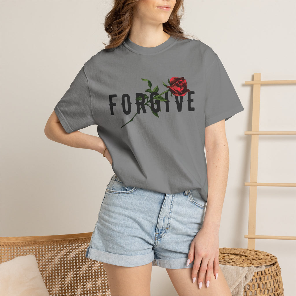 Forgive Rose T-Shirt — Floral Typography Graphic Tee