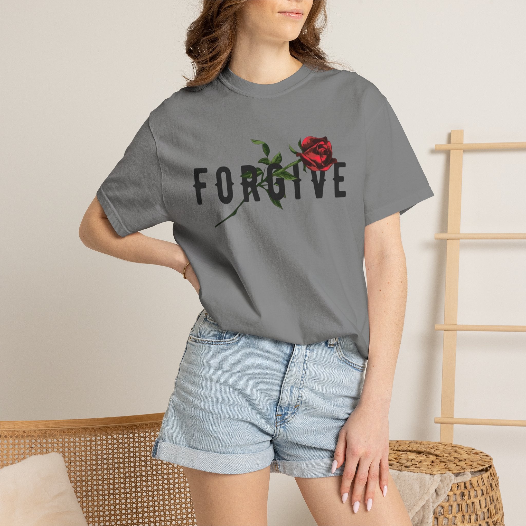 Forgive Rose T-Shirt — Floral Typography Graphic Tee