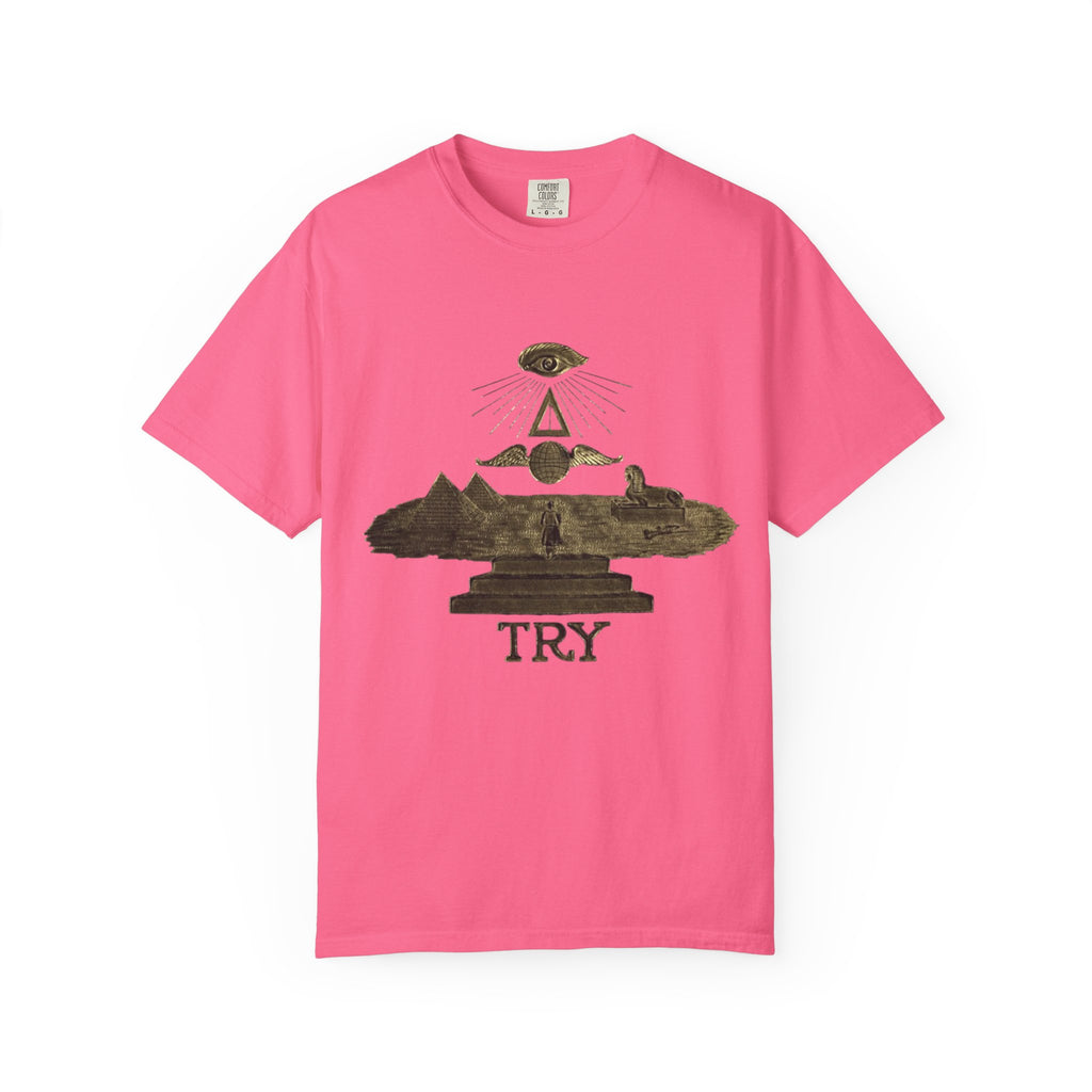 TRY Motivational T-Shirt — Vintage Eye & Triangle Graphic Tee
