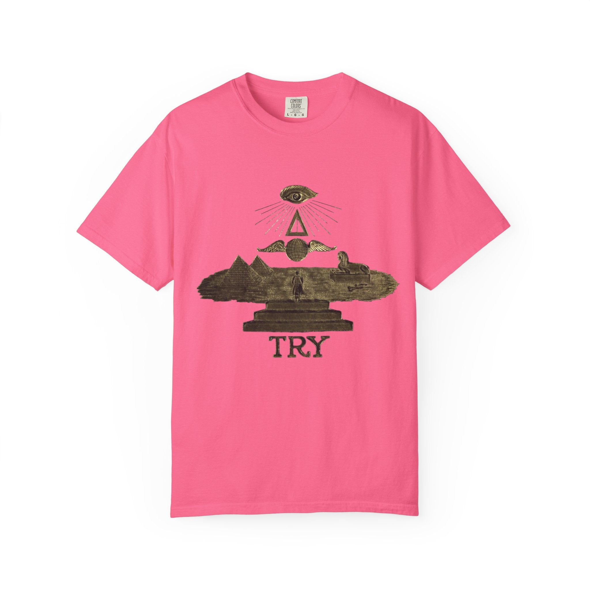 TRY Motivational T-Shirt — Vintage Eye & Triangle Graphic Tee