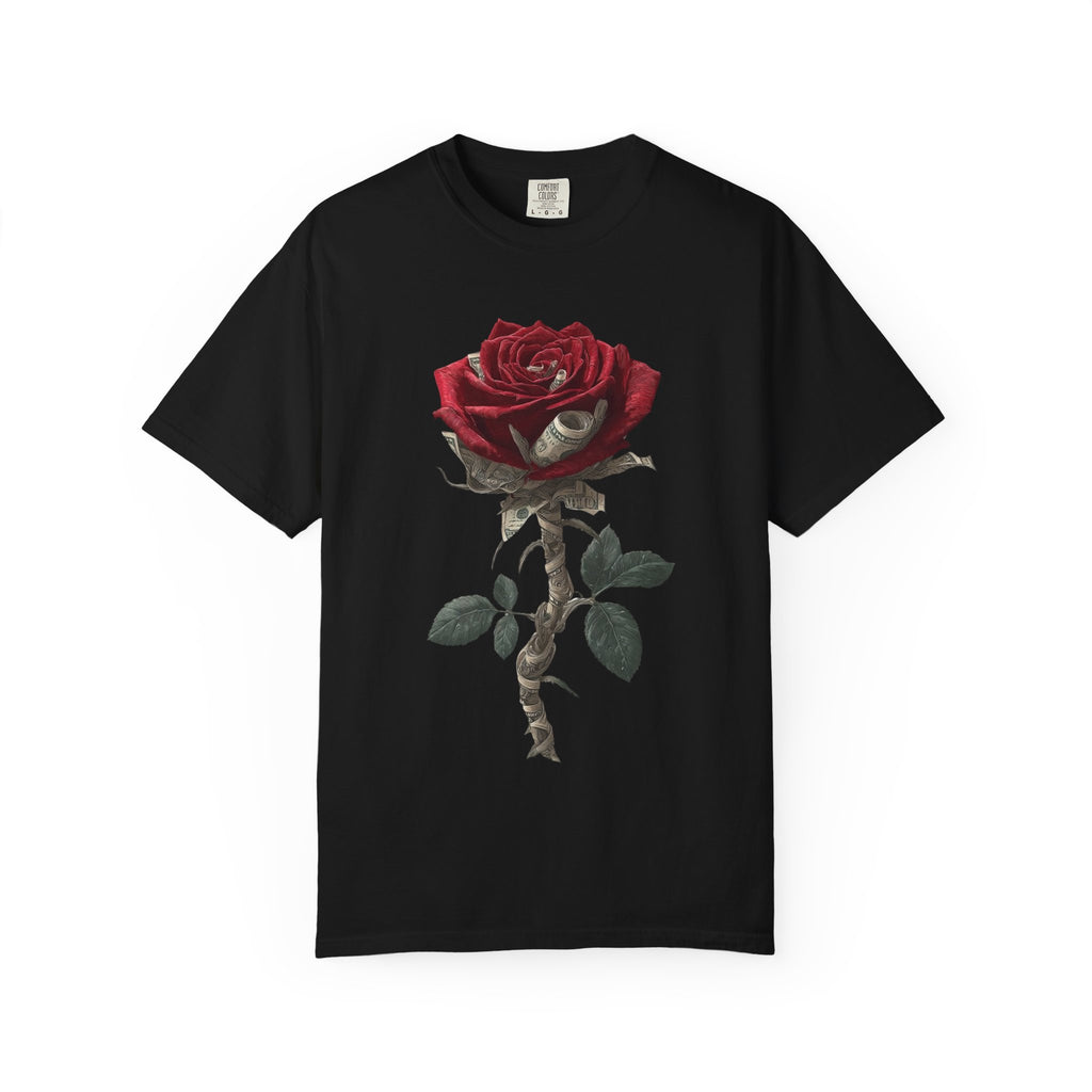 Graphic T-Shirt — Gothic Red Rose & Playing Card King/Queen Design