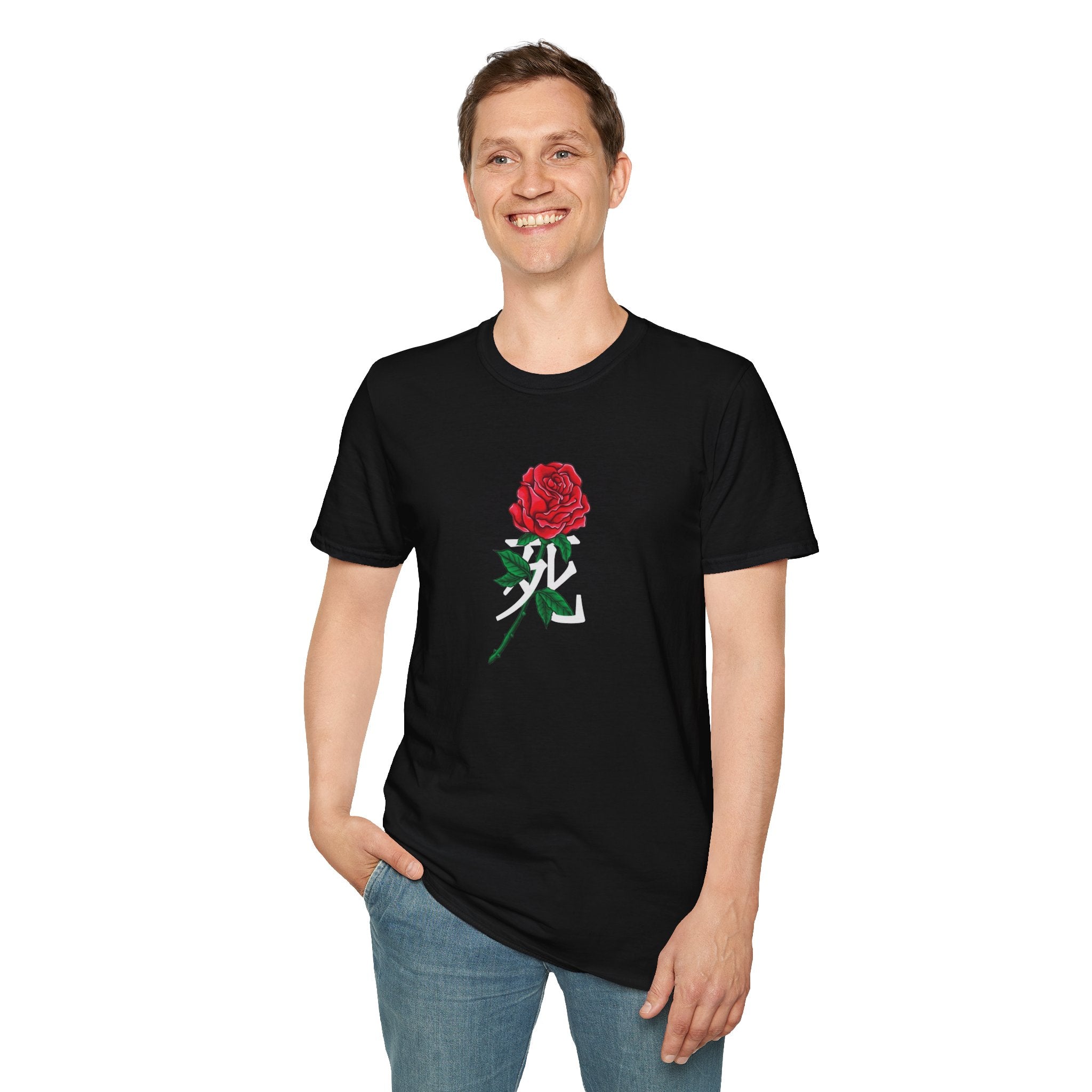 Rose Graphic T-Shirt with Japanese Kanji